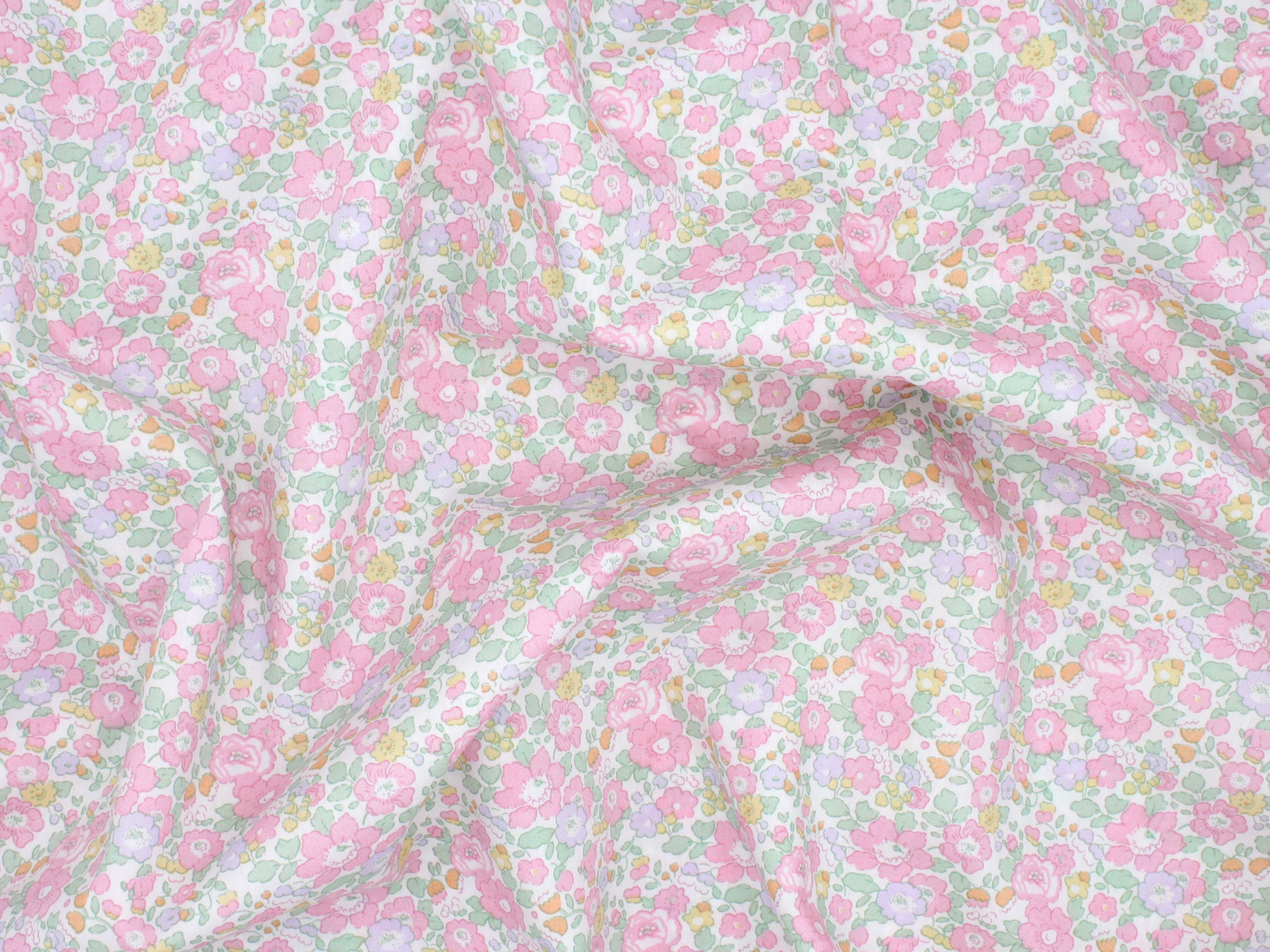 Liberty Fabrics - Betsy Ann H Tana Lawn™ Cotton - Floral fabric with pink and green flowers on a light background | Holme & Moss