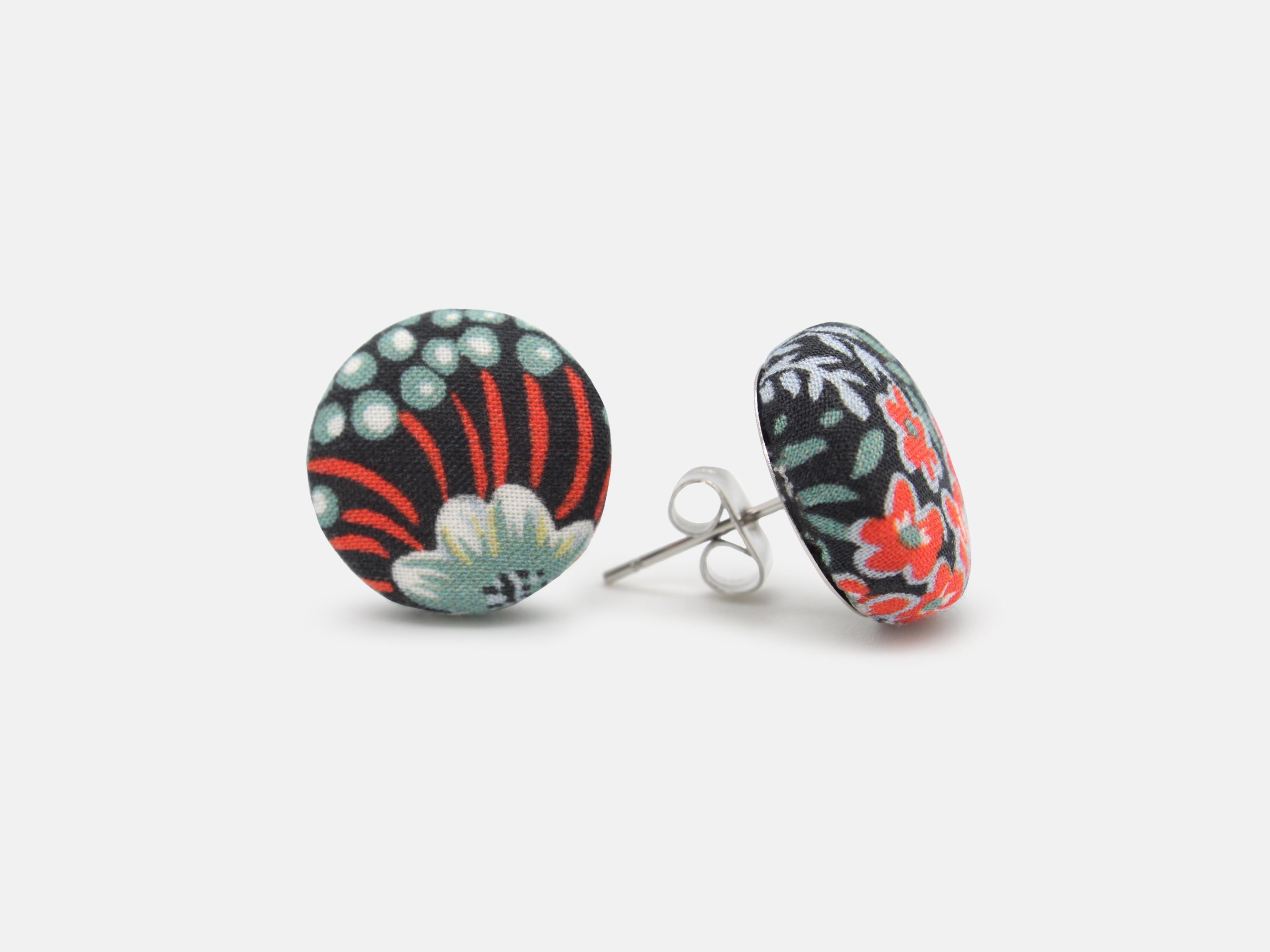 Bunny Bosworth Button Stud Earrings - Liberty London Elderberry A Print | Holme & Moss