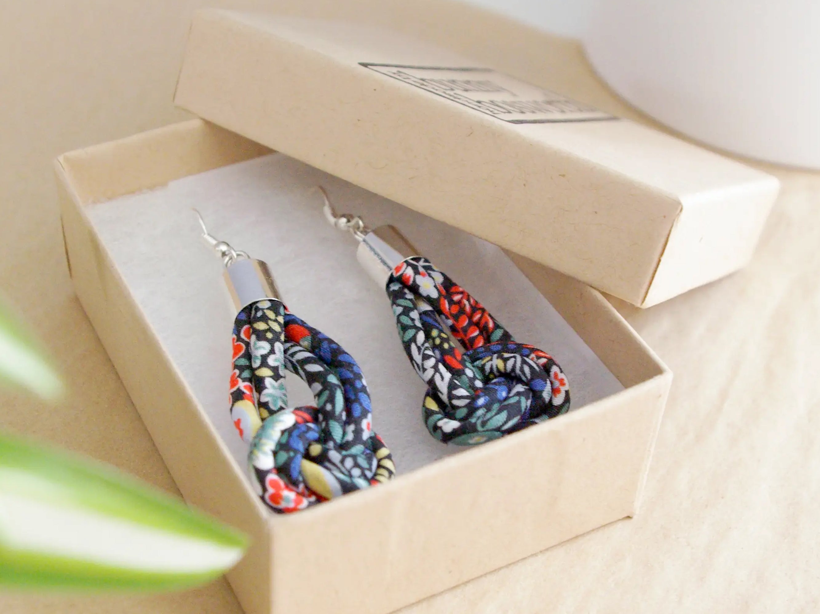 Bunny Bosworth Knot Drop Earrings - Liberty Elderberry A Print | Holme & Moss