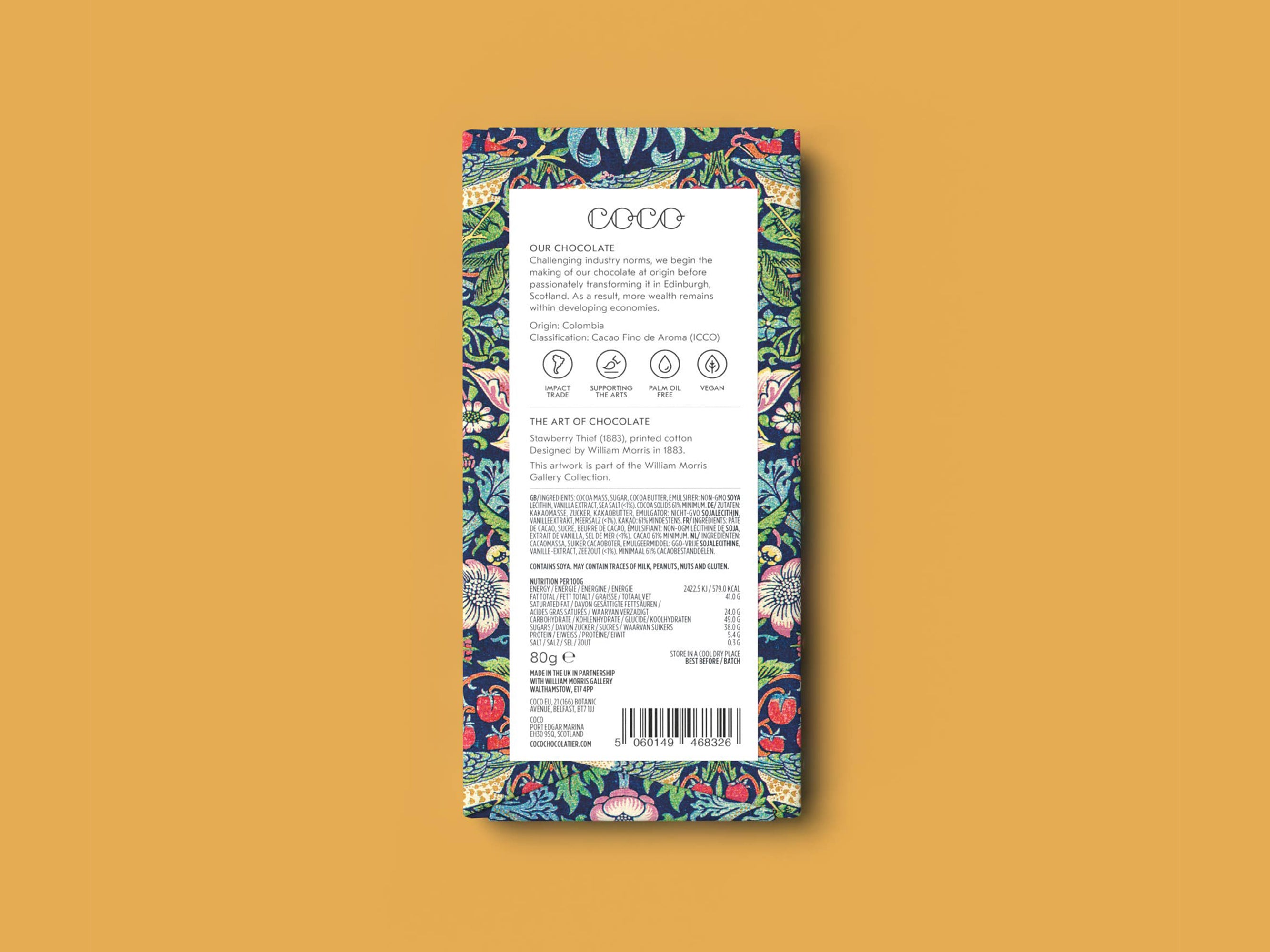 COCO Chocolatier Sea Salt Dark Chocolate William Morris Limited Edition | Holme & Moss