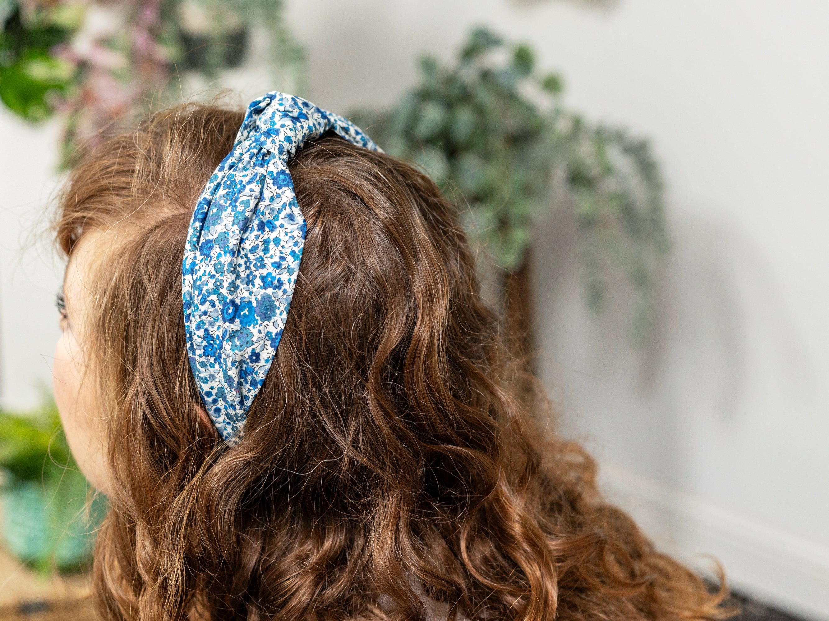 A Model Wearing A Classic Knot Headband, Liberty London Emma and Georgina B Print | Holme & Moss