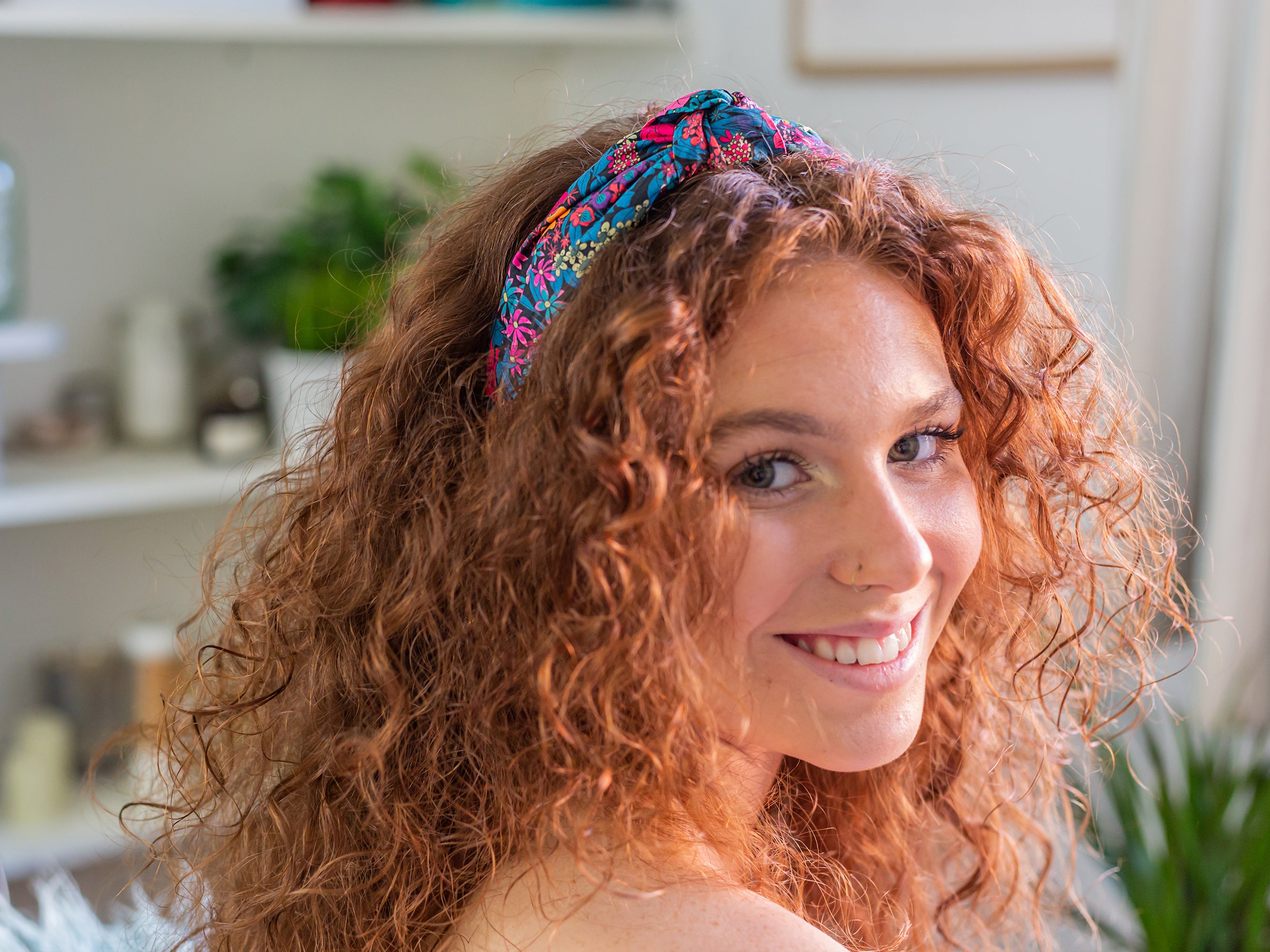 Liberty London Print Classic Knot Headband on Model | Holme & Moss