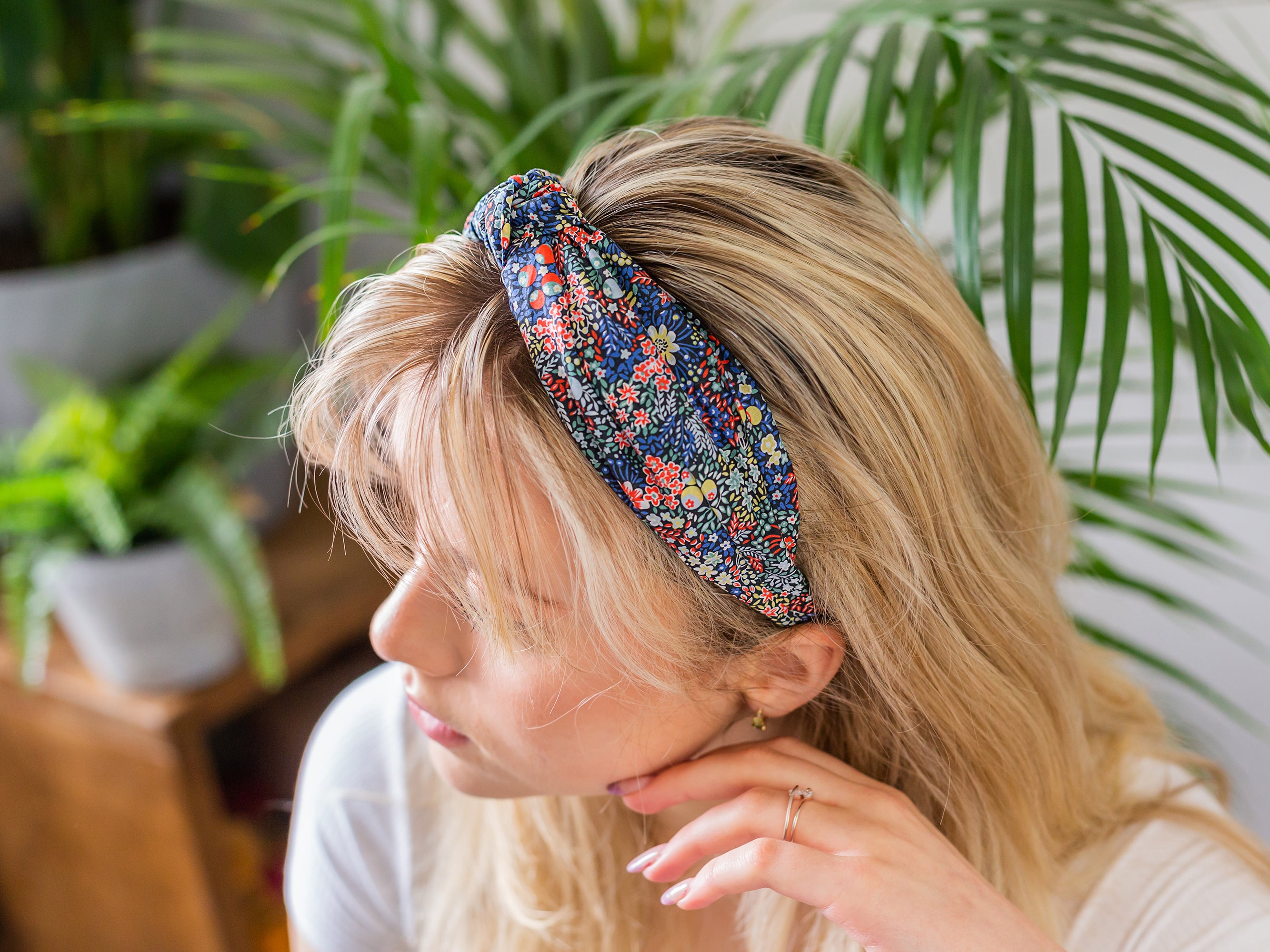 Liberty London Print Classic Knot Headband on Model | Holme & Moss