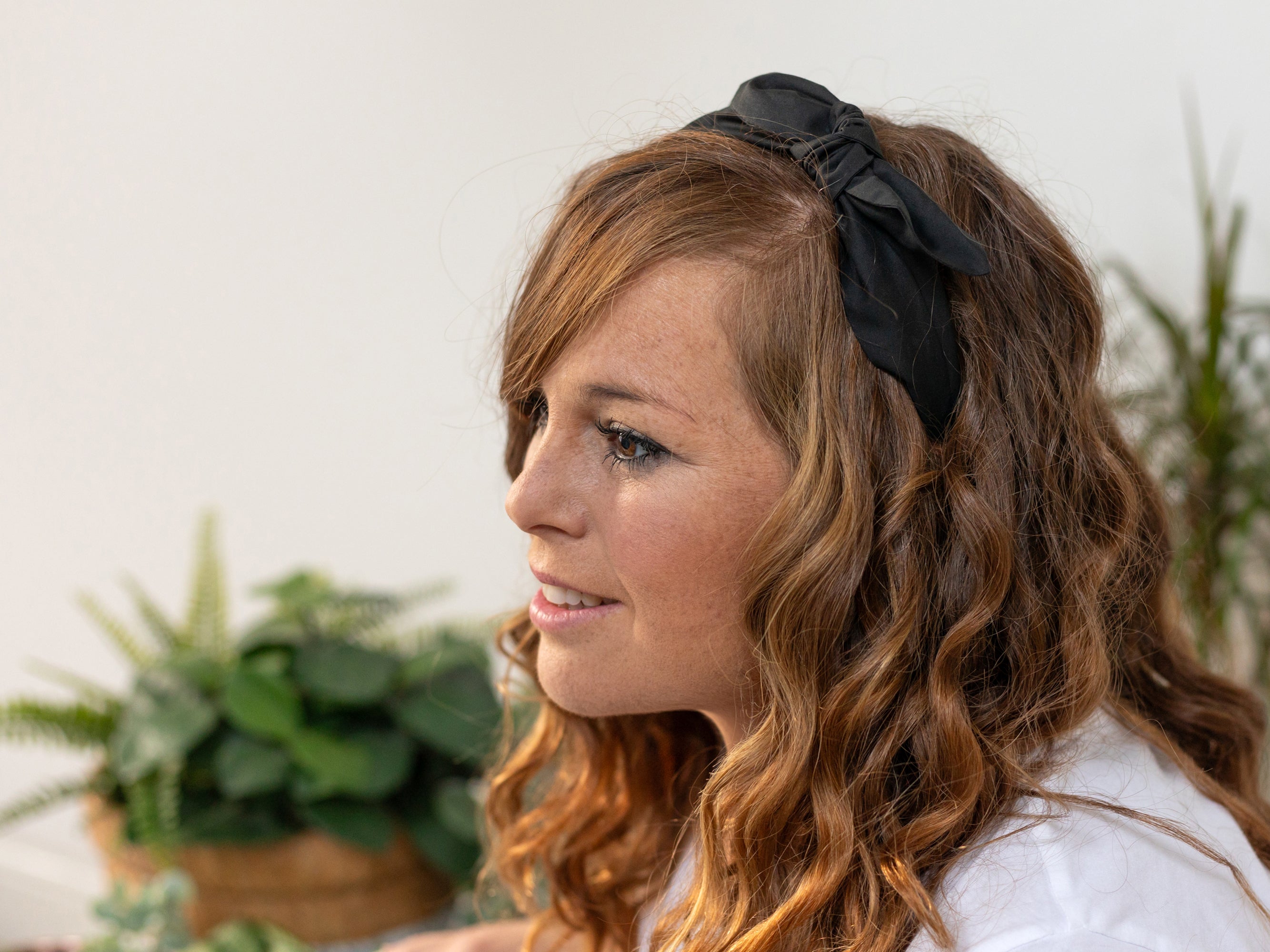 Side Bow Headband, Liberty London Black F Print | Holme & Moss