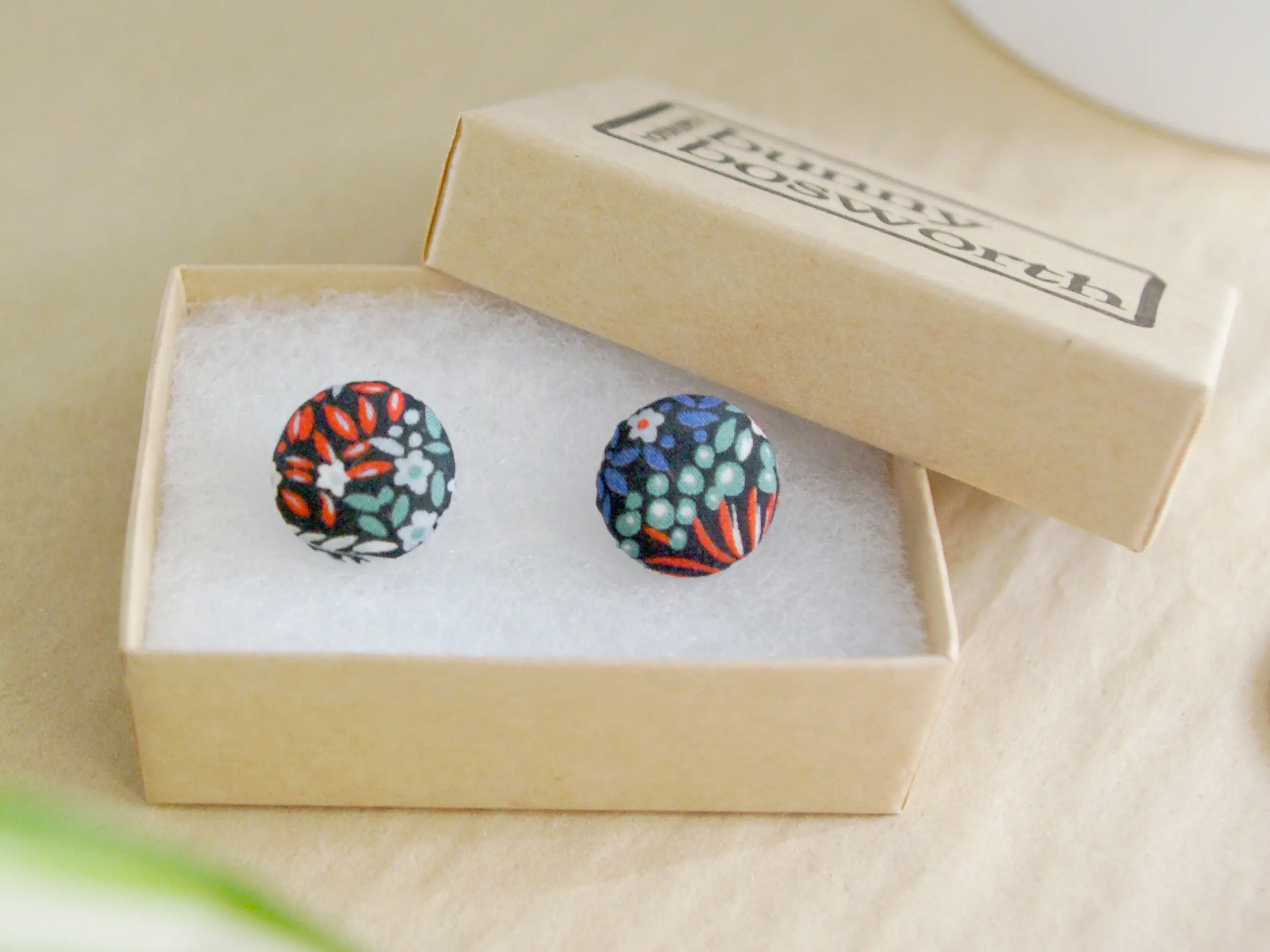 Bunny Bosworth Liberty London Print Button Stud Earrings | Packaging | Holme & Moss