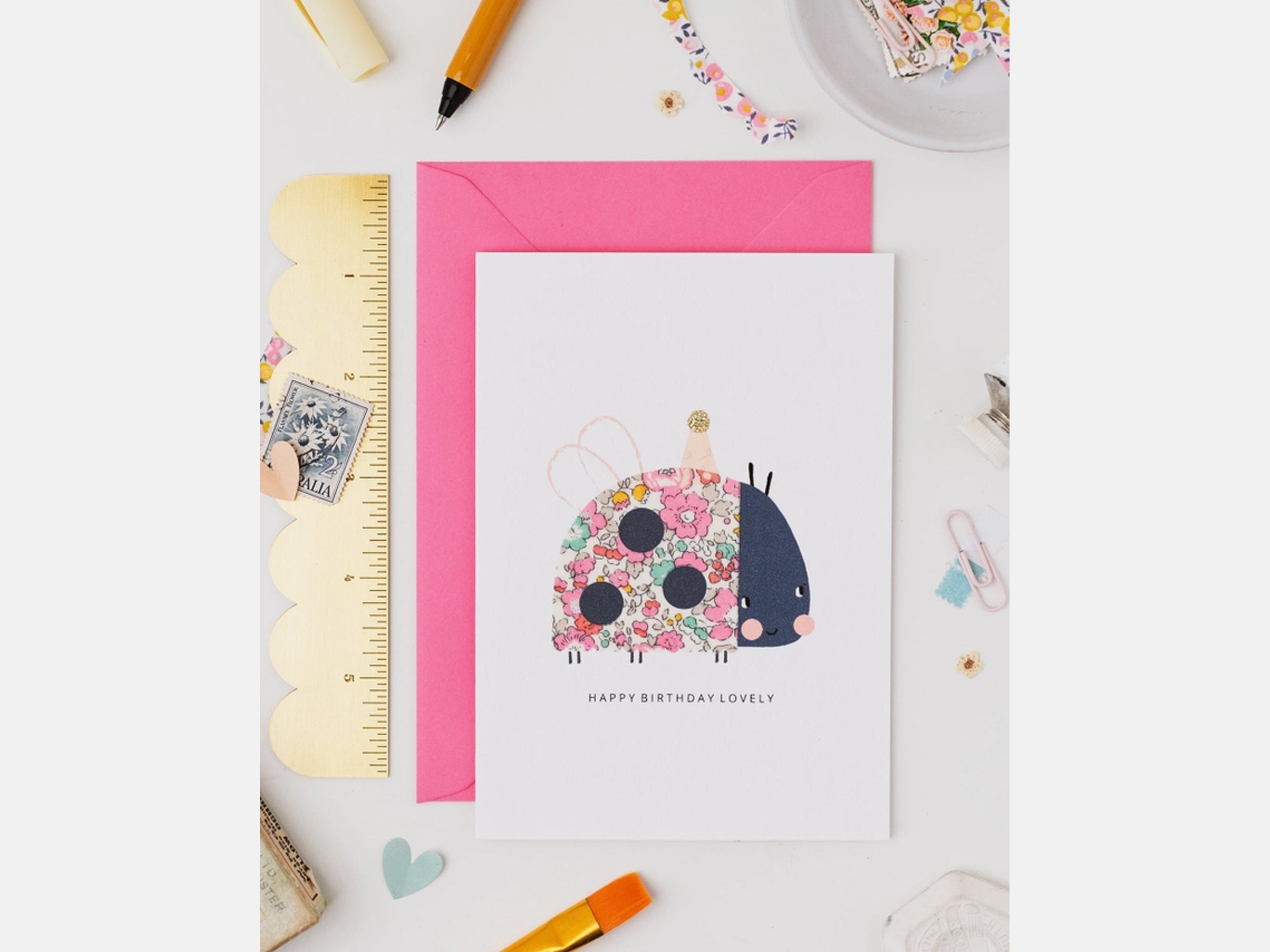 Ladybird Birthday Card - Liberty Betsy Ann Print | The Charming Press | Holme & Moss