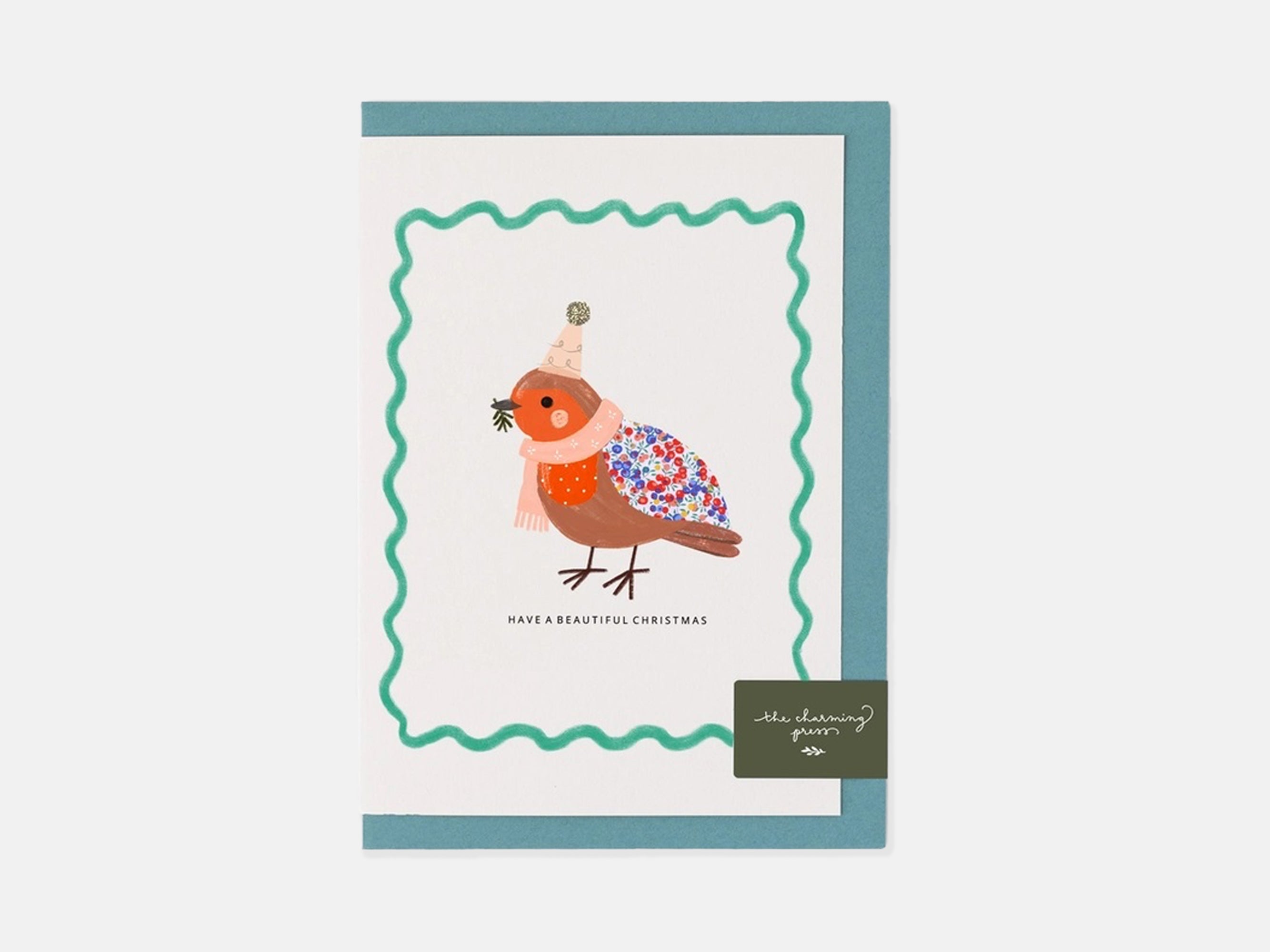 Liberty Print Robin Christmas Card - Wiltshire Bud Print | The Charming Press | Holme & Moss