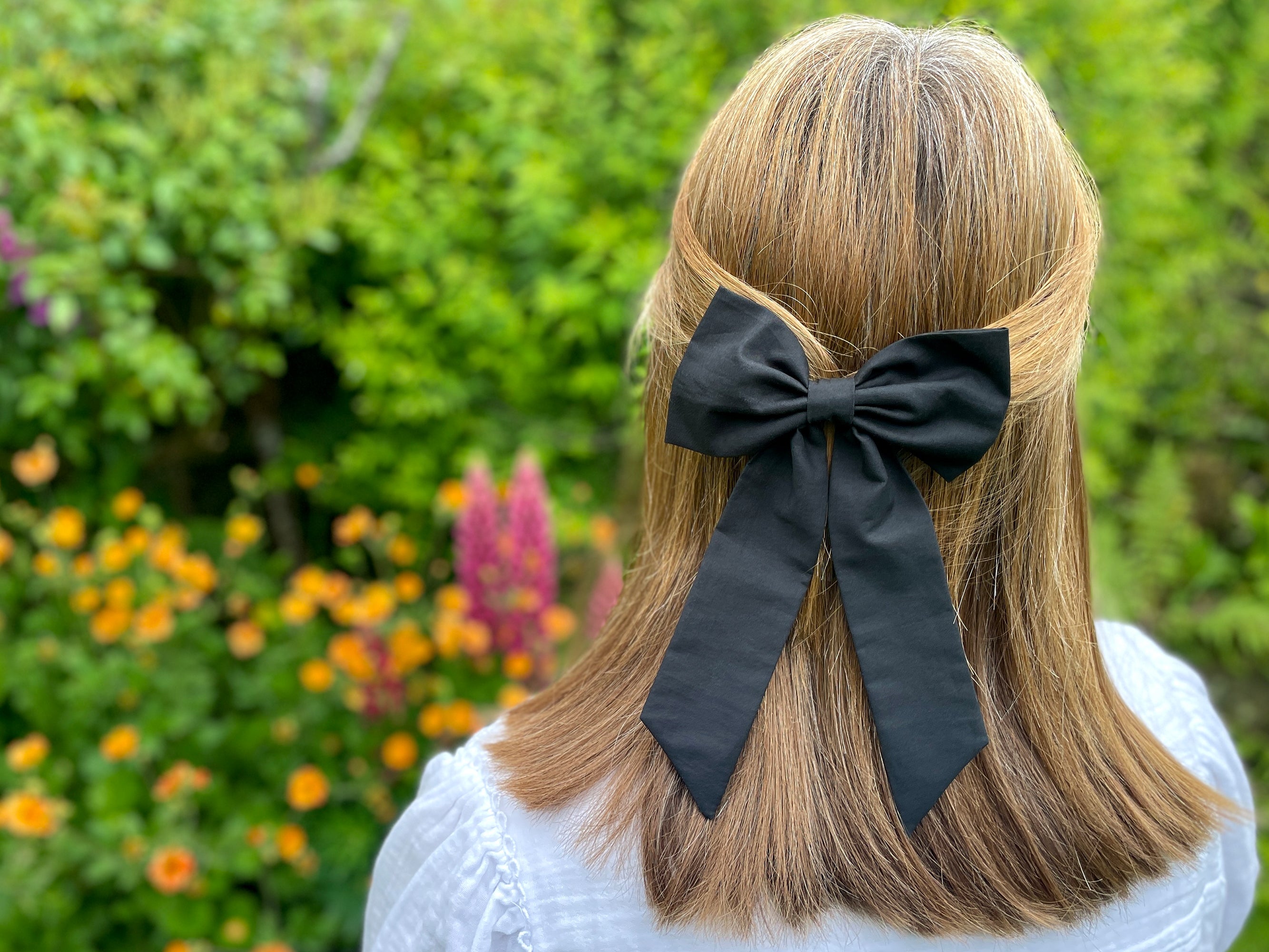 Large Bow Alligator Hair Clip, Liberty London Black F Print | Holme & Moss
