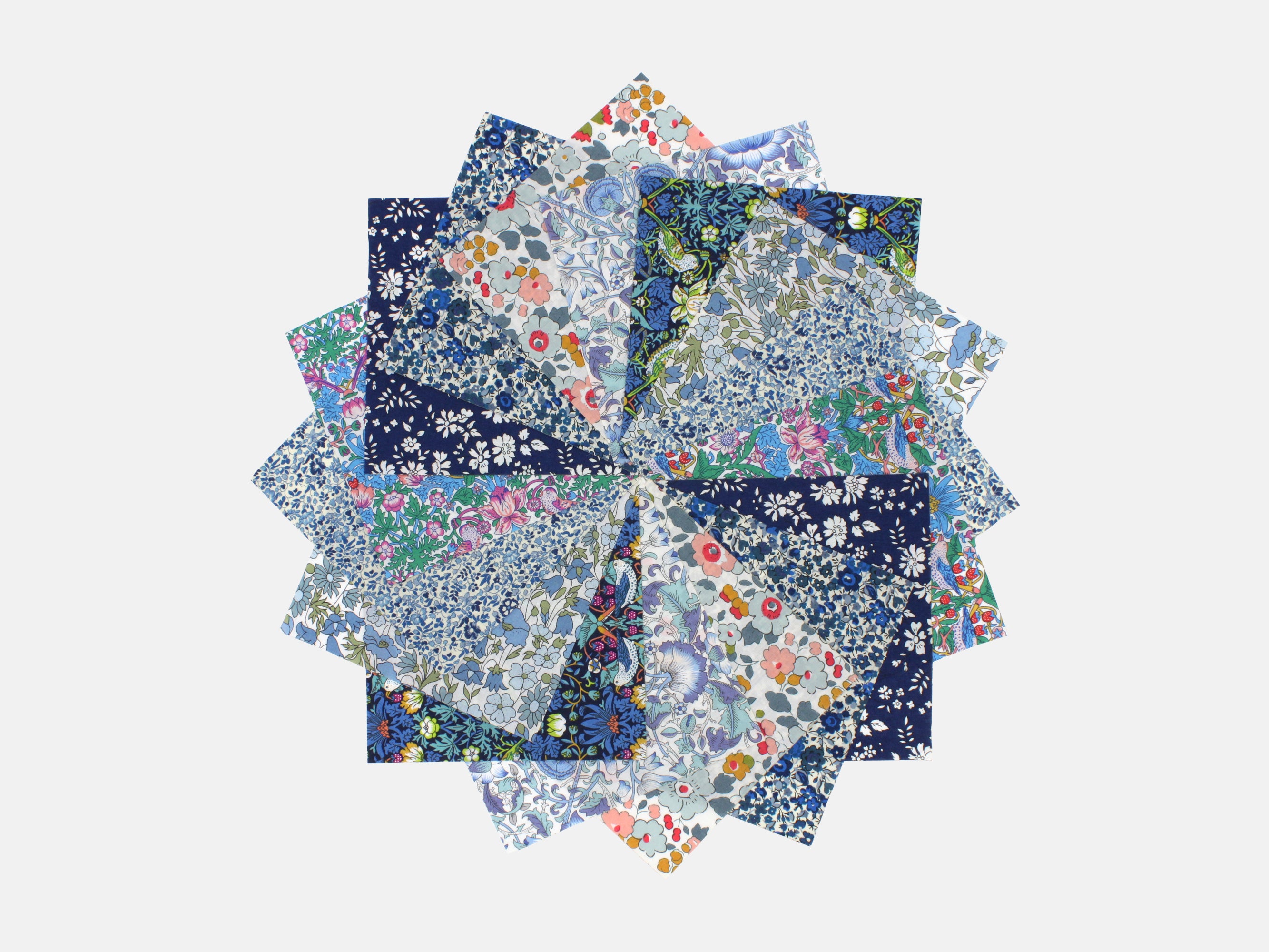 Liberty Fabrics Tana Lawn™ Cotton 5" Blue Charm Squares, Pack of 16 - Holme & Moss