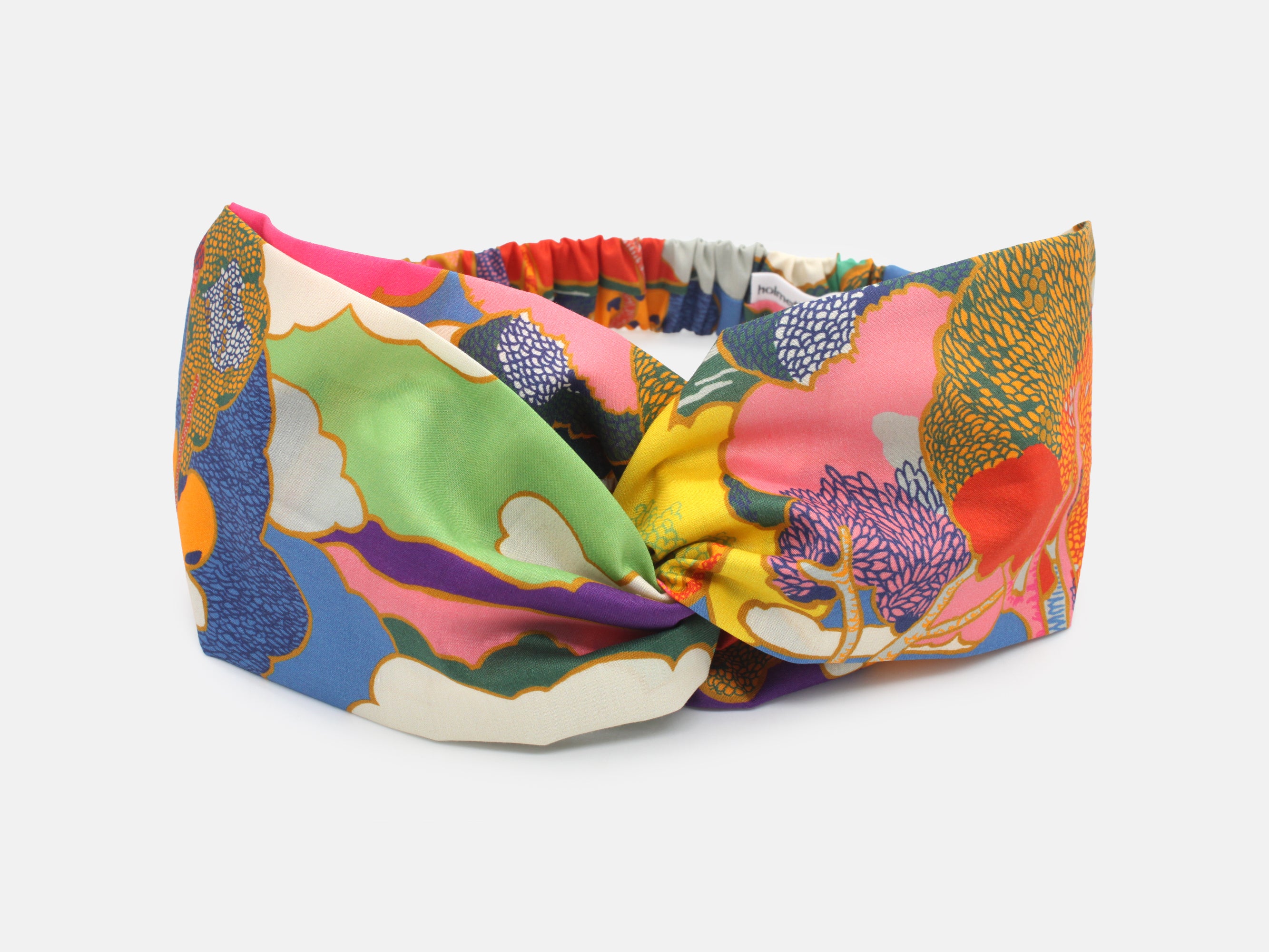Colourful floral-patterned headband on a white background | Liberty Fabrics Twist Headband, Prospect Road A Print | Holme & Moss