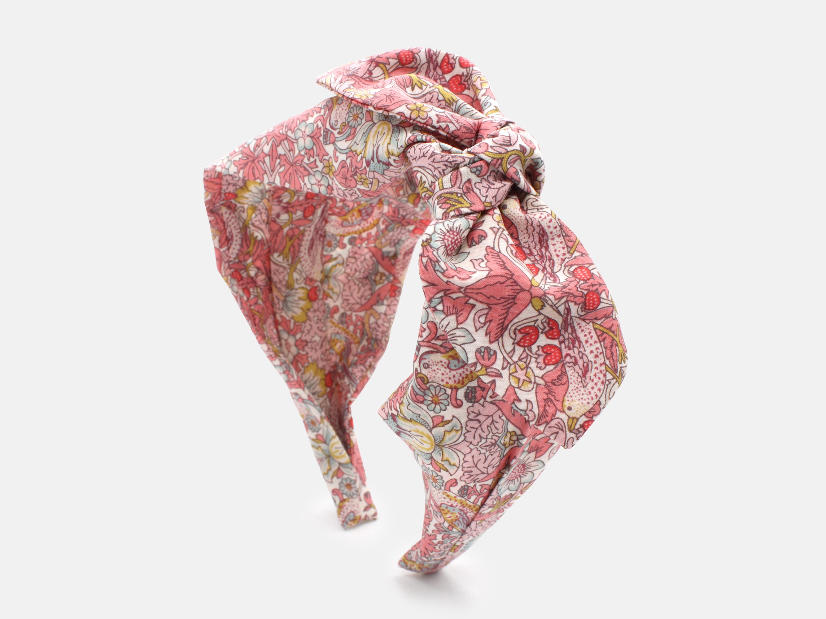 Side Bow Headband, Liberty Fabrics Strawberry Thief Spring C Pink Print | Holme & Moss