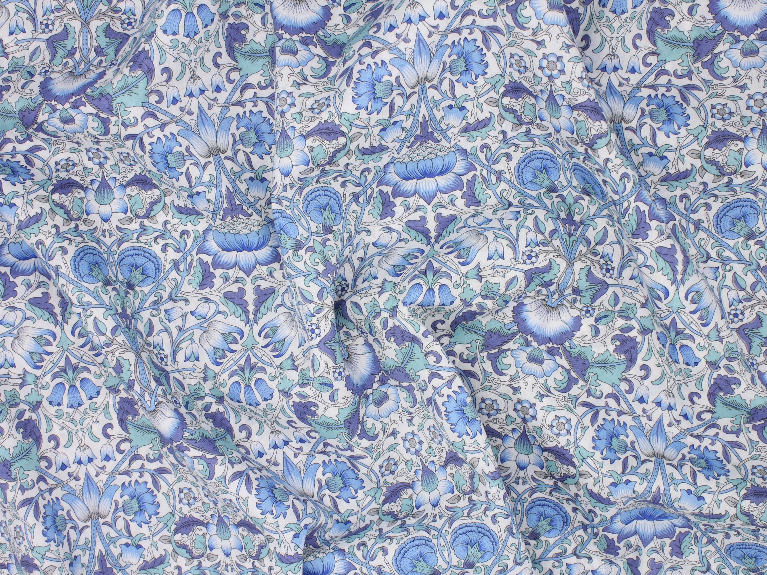 Lodden D Liberty Fabrics Tana Lawn Cotton Print | Blue and White Floral Motif Print | Holme & Moss Fabric Shop