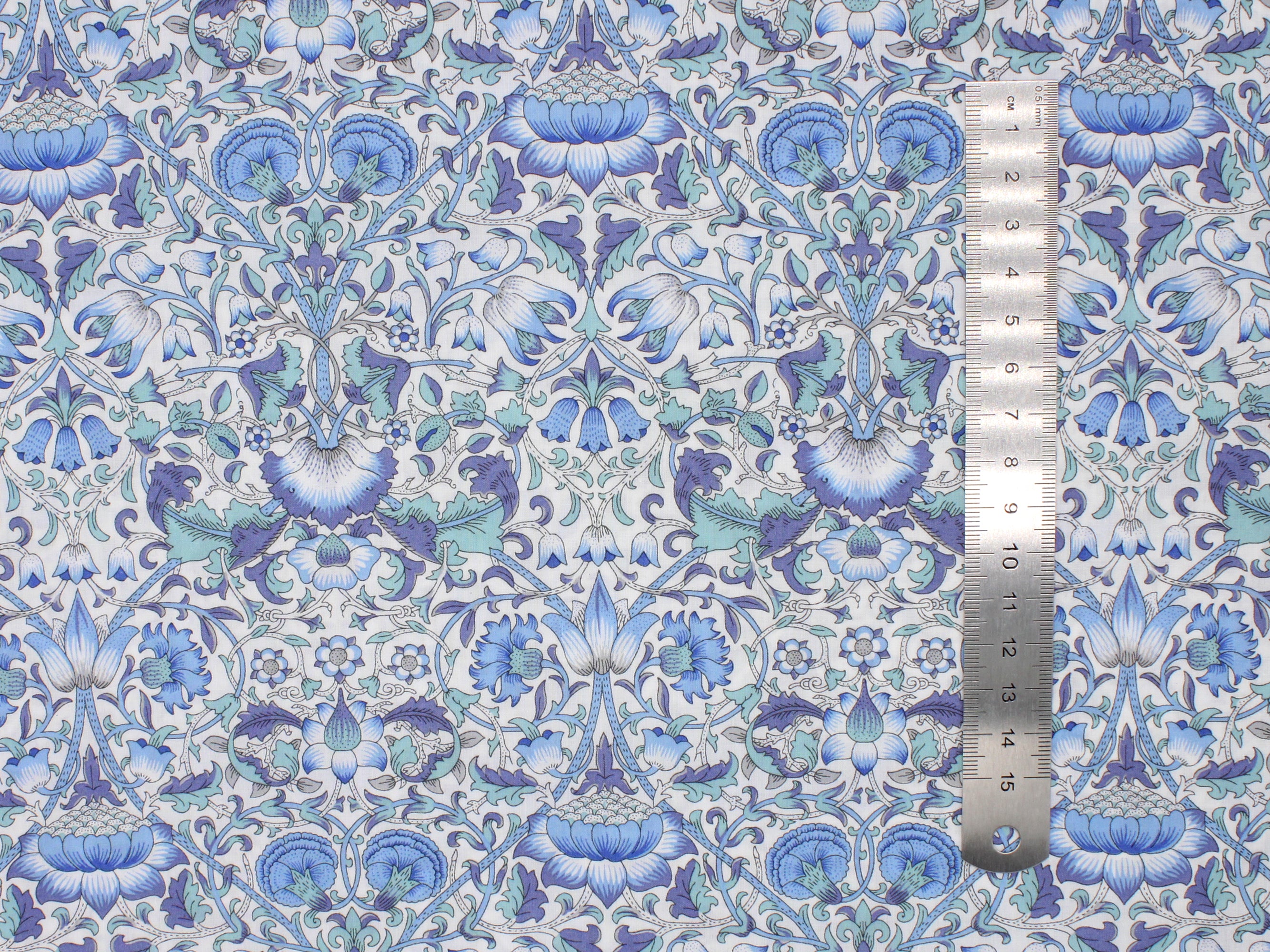 Lodden D Liberty Fabrics Tana Lawn Cotton Print | Blue and White Floral Motif Print | Holme & Moss Fabric Shop