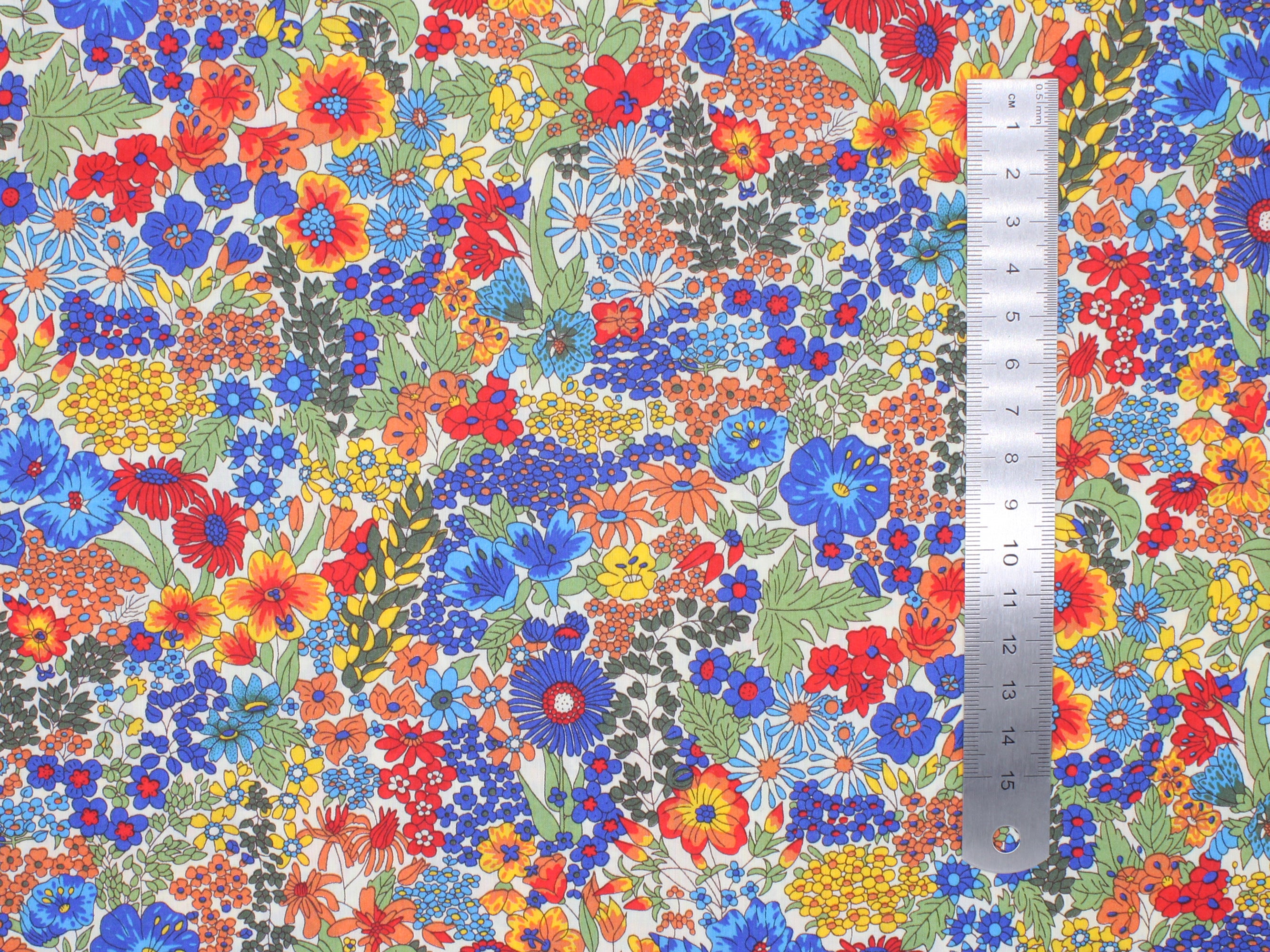 Colourful floral pattern with red, blue, and yellow flowers | Liberty Fabrics - Margaret Annie A Tana Lawn™ Cotton | Holme & Moss