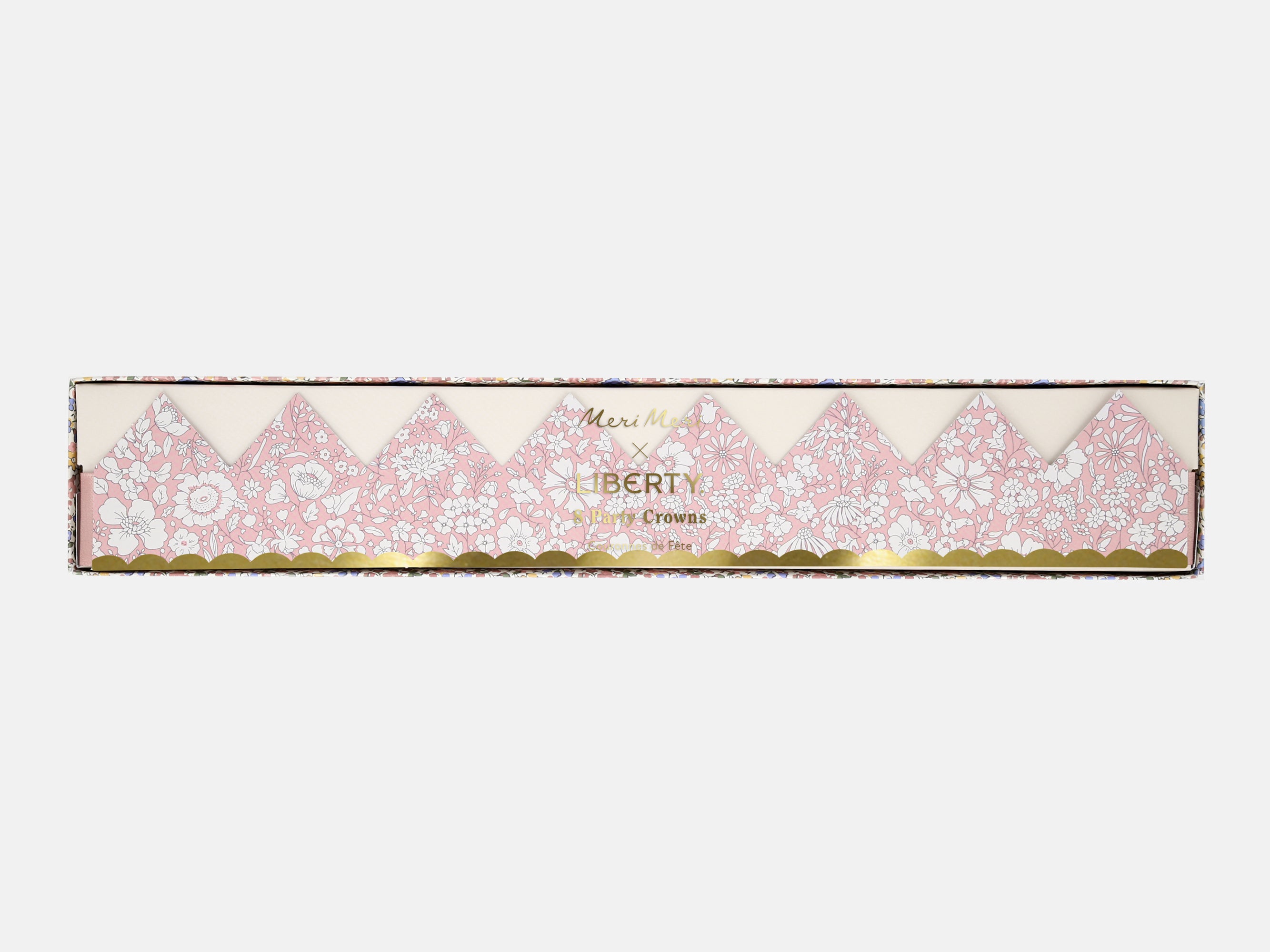 Decorative paper crowns with Liberty floral patterns in a Liberty print box | Meri Meri x Liberty Party Crowns (8) | Holme & Moss