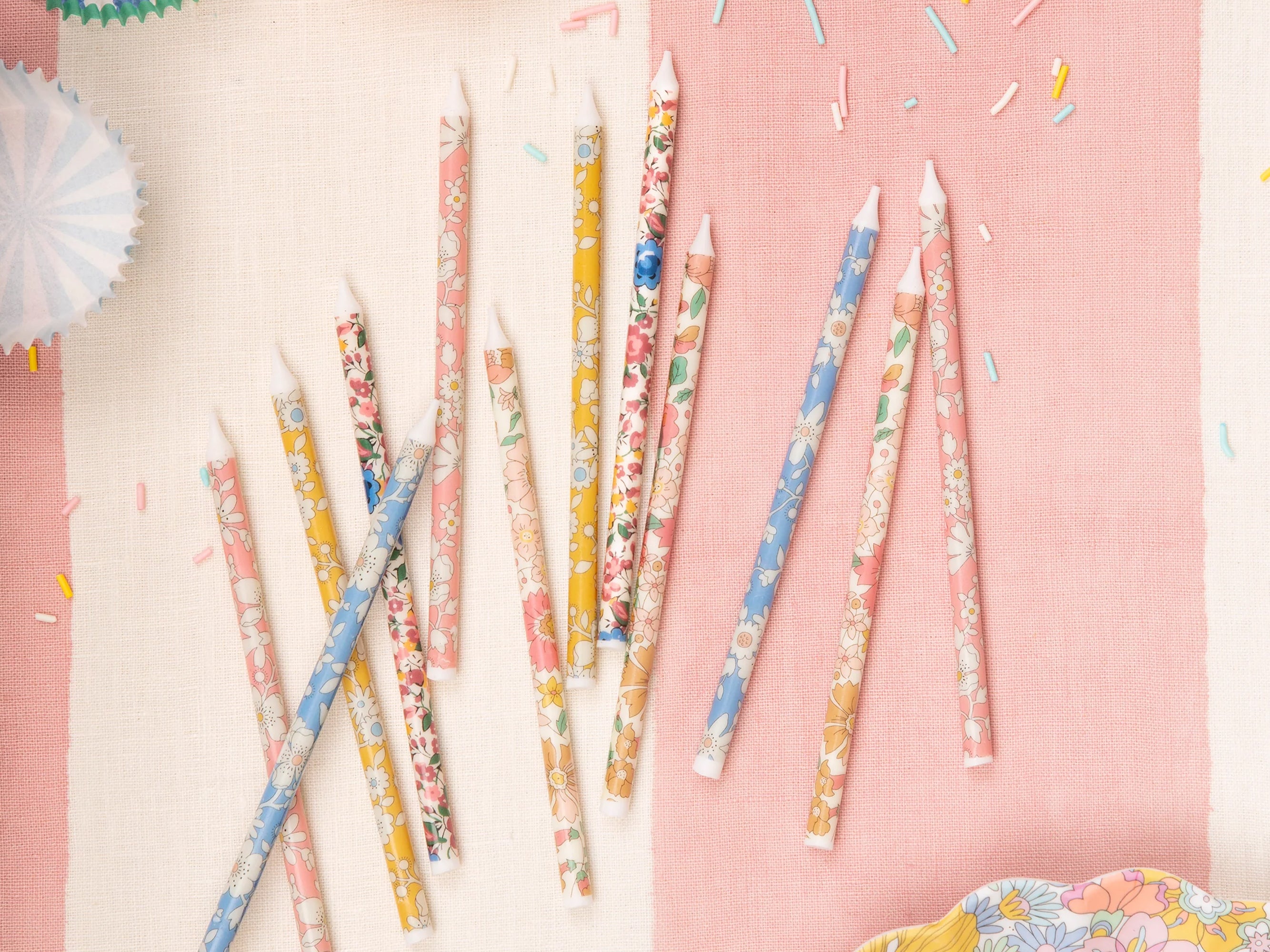 Meri Meri x Liberty Mixed Print Party Candles (16) | Holme & Moss