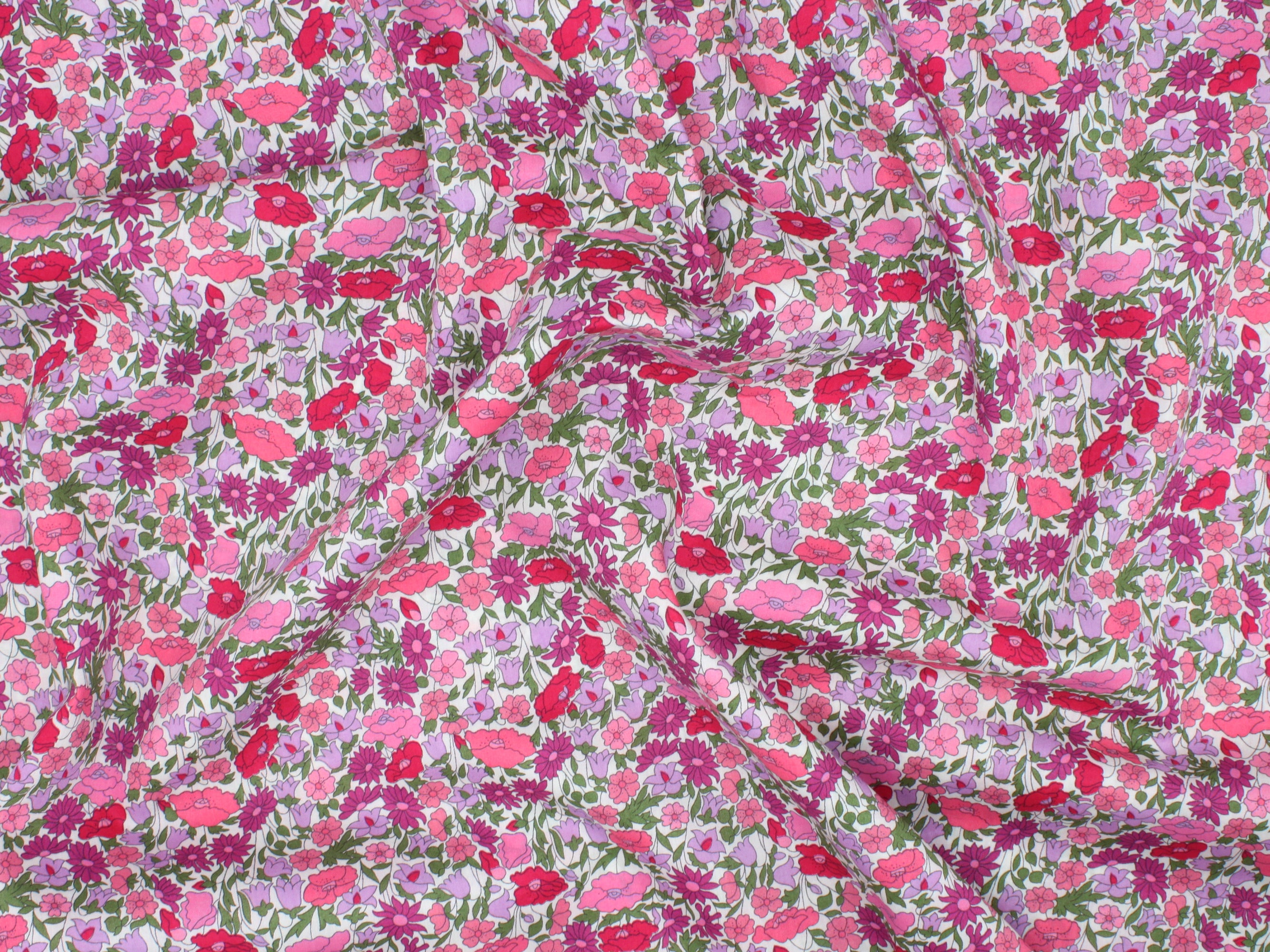 Poppy Forest C Liberty Fabrics Tana Lawn Cotton Print | Pink, Purple and Green Floral Print | Holme & Moss Fabric Shop