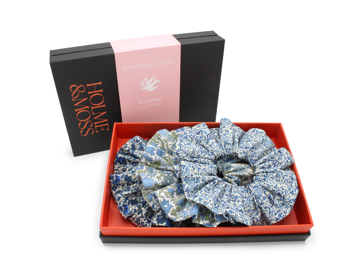 Scrunchie Gift Box - Set of Three, Liberty Fabrics Shades of Blue Collection | Holme & Moss