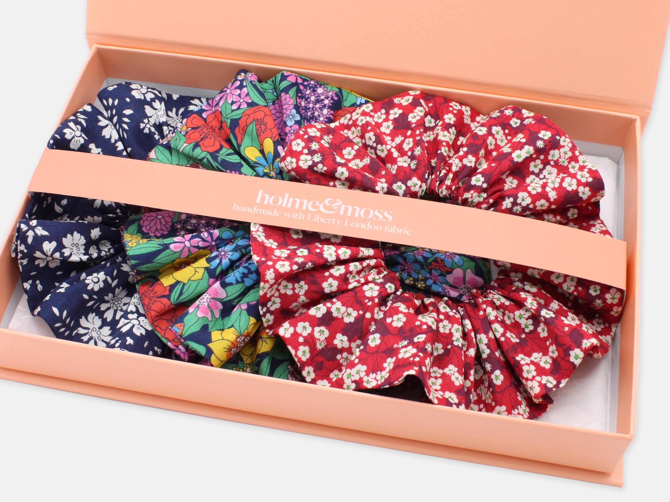 Liberty London Print Scrunchie Gift Box, Set of 3, Summer Brights Collection, Large | Holme & Moss