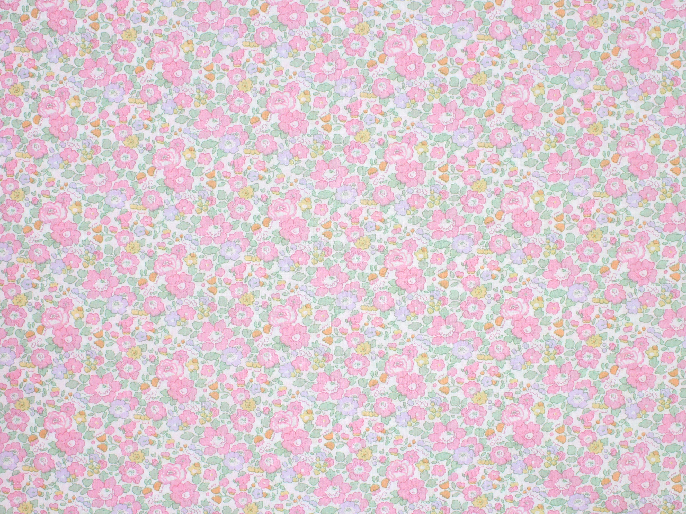 Liberty Fabrics - Betsy Ann H Tana Lawn™ Cotton - Floral fabric with pink and green flowers on a light background | Holme & Moss