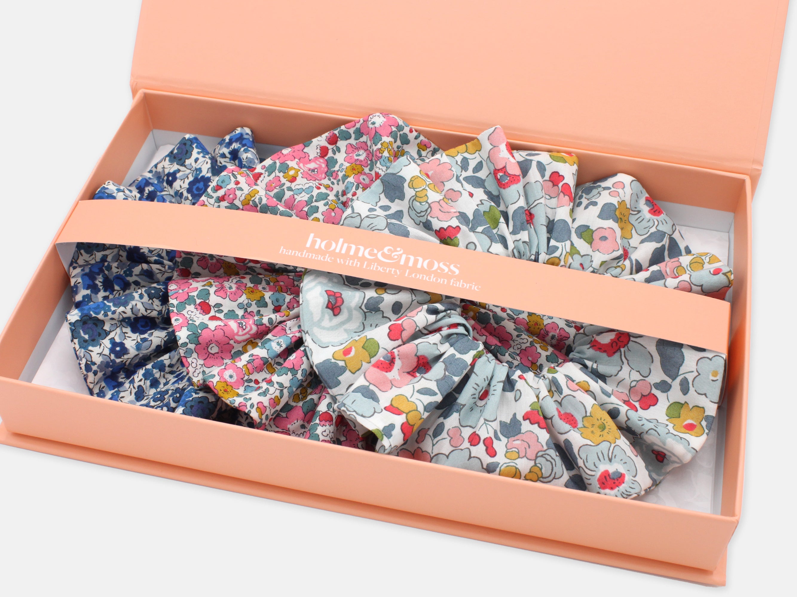 Liberty London Print Scrunchie Gift Box, Set of 3, Ditsy Florals Collection, Large | Holme & Moss