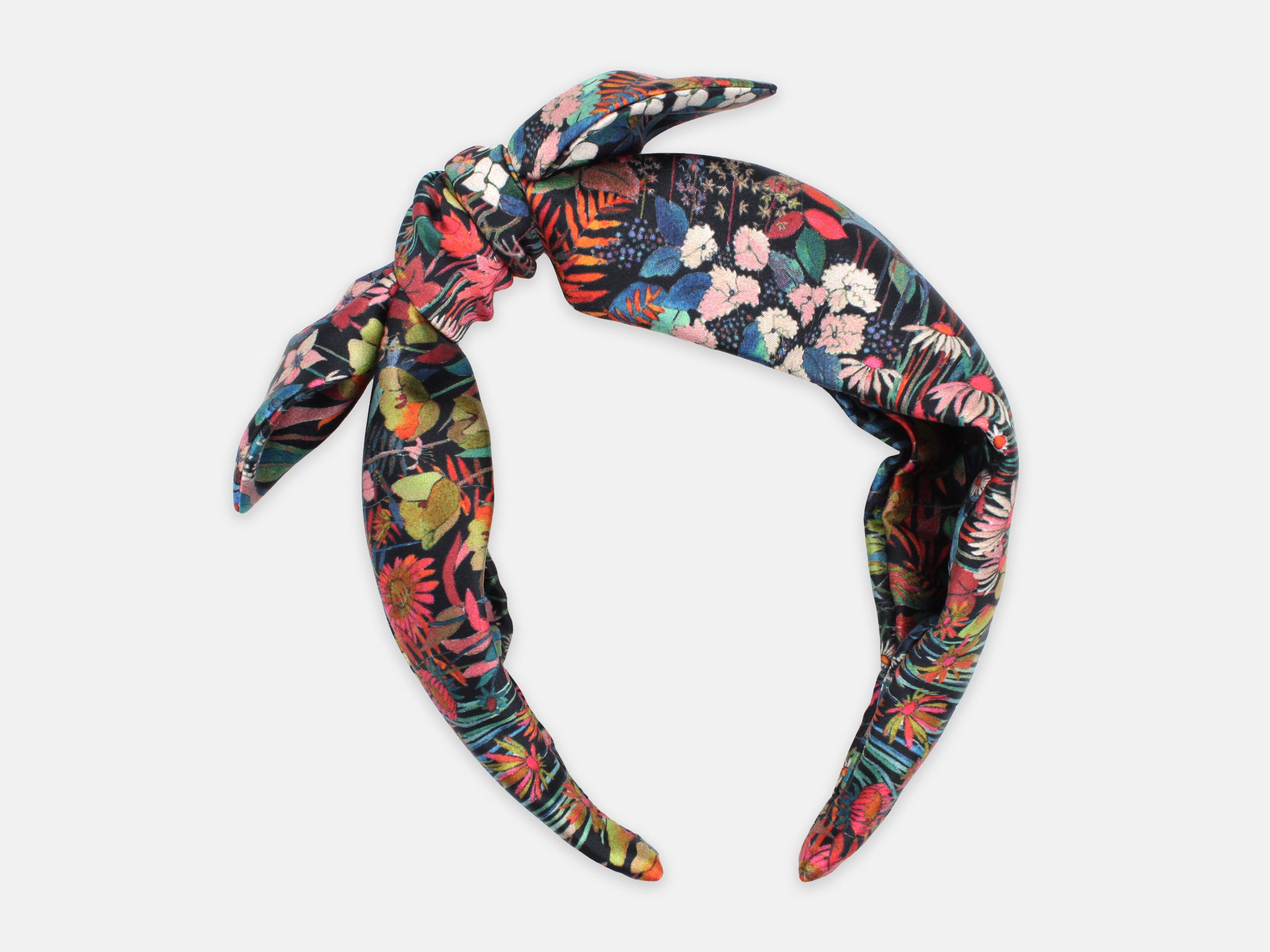 Side Bow Headband, Liberty London Silk Satin Faria Flowers Print | Holme & Moss