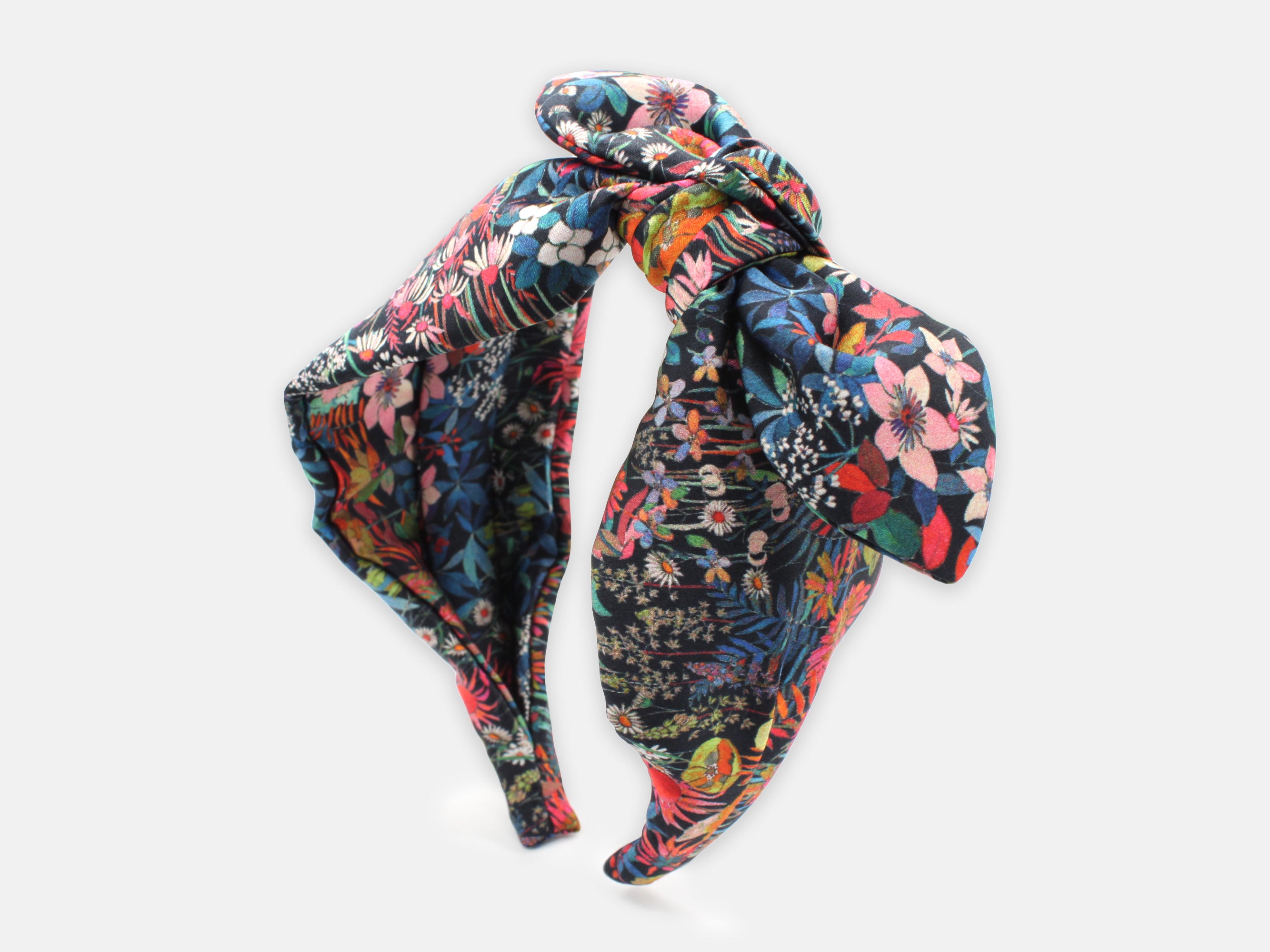 Side Bow Headband, Liberty London Silk Satin Faria Flowers Print | Holme & Moss