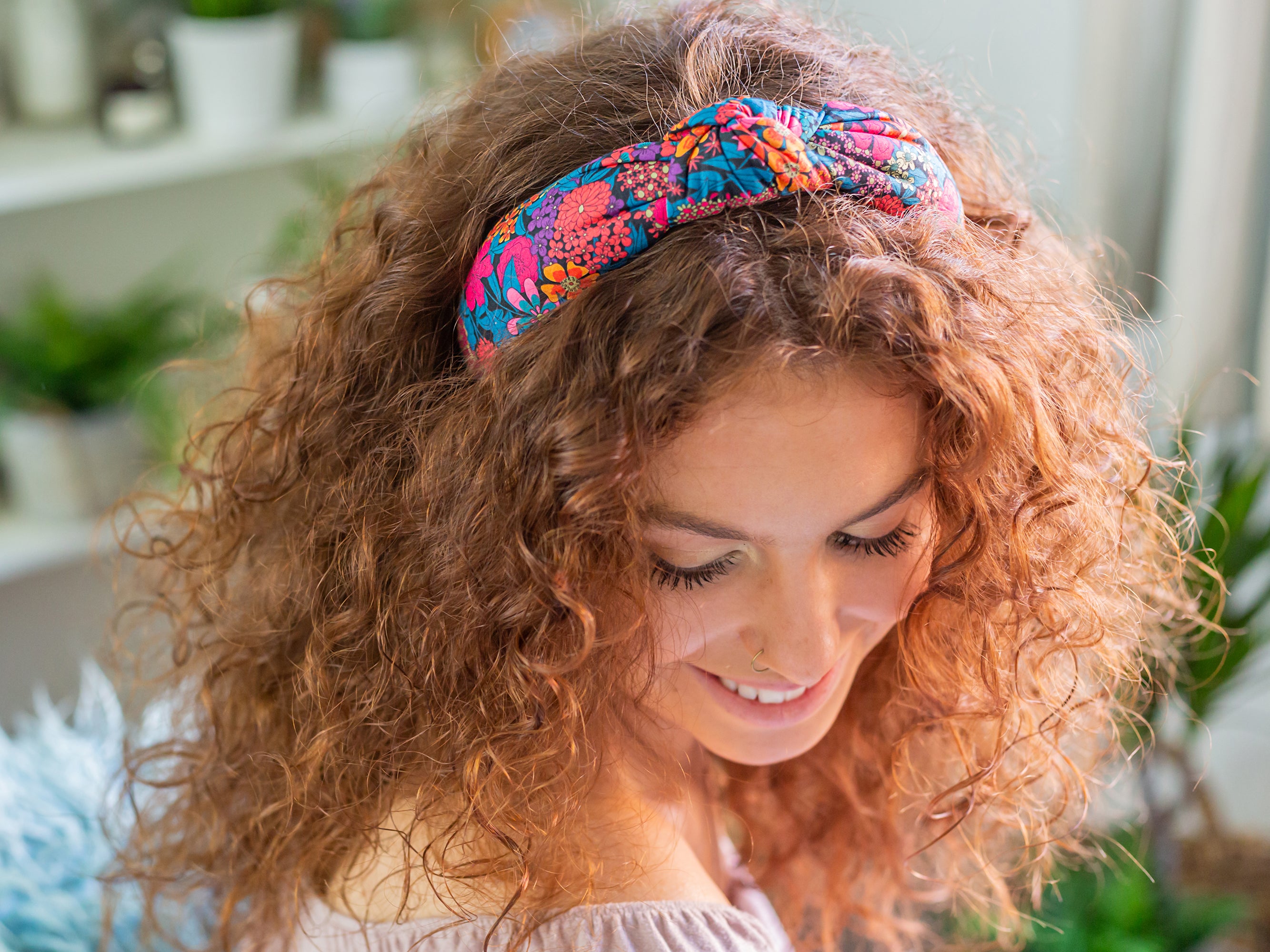 Liberty London Print Padded Knot Headband on Model | Holme & Moss