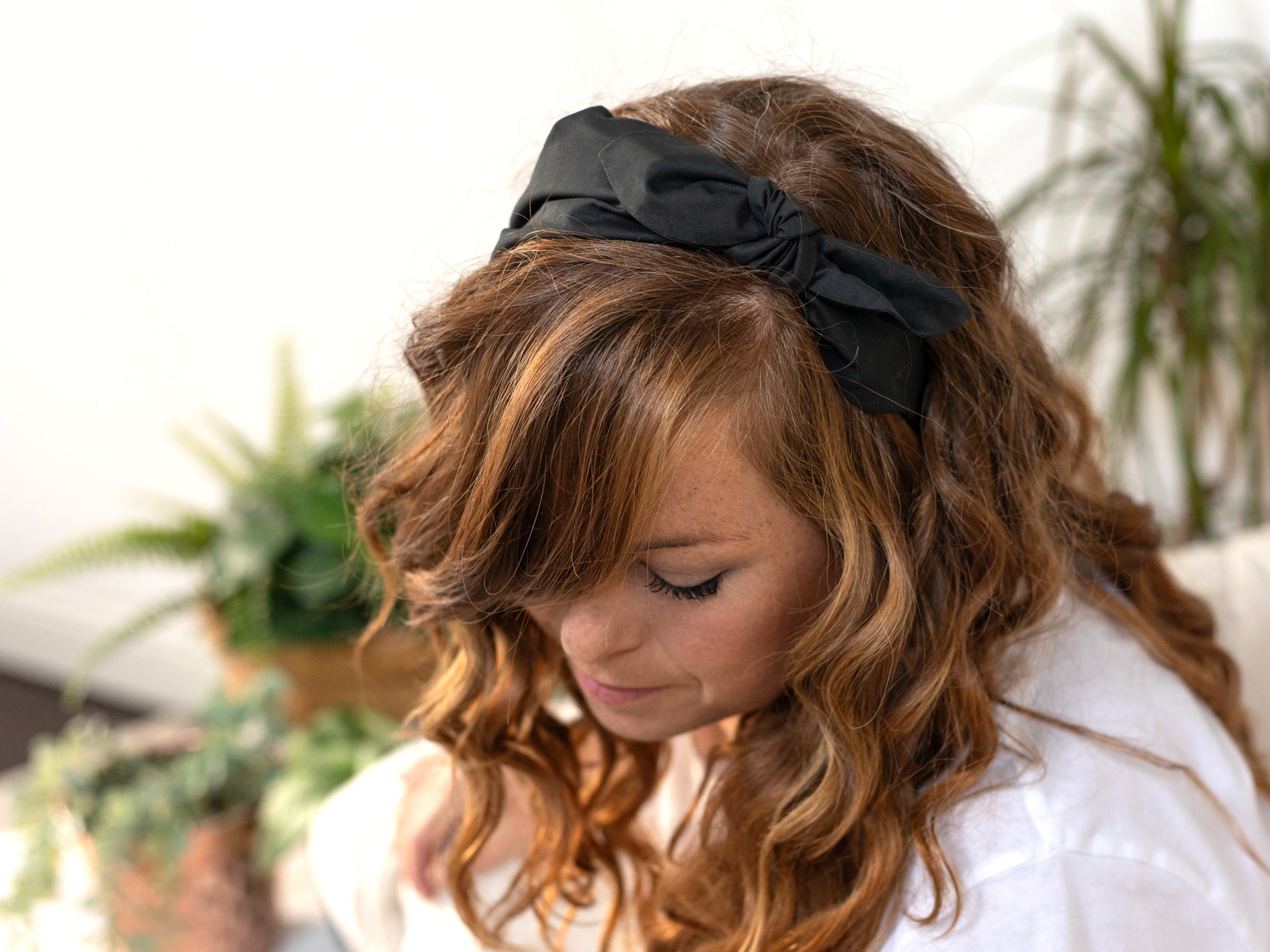 Side Bow Headband, Liberty London Black F Print | Holme & Moss