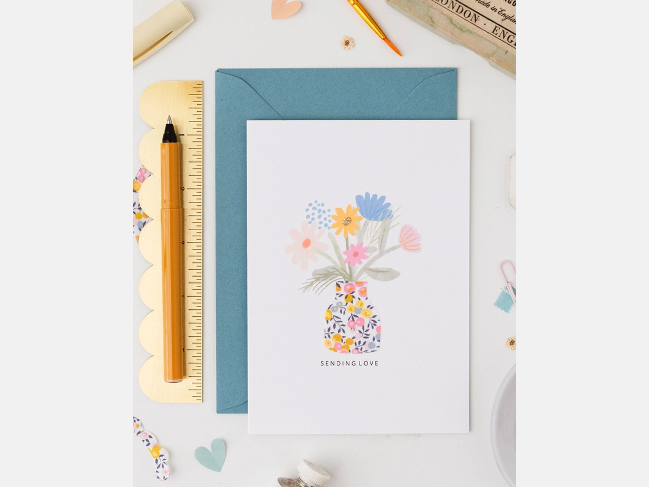 Sending Love Flower Vase Card - Liberty Wiltshire Bud Print | The Charming Press | Holme & Moss