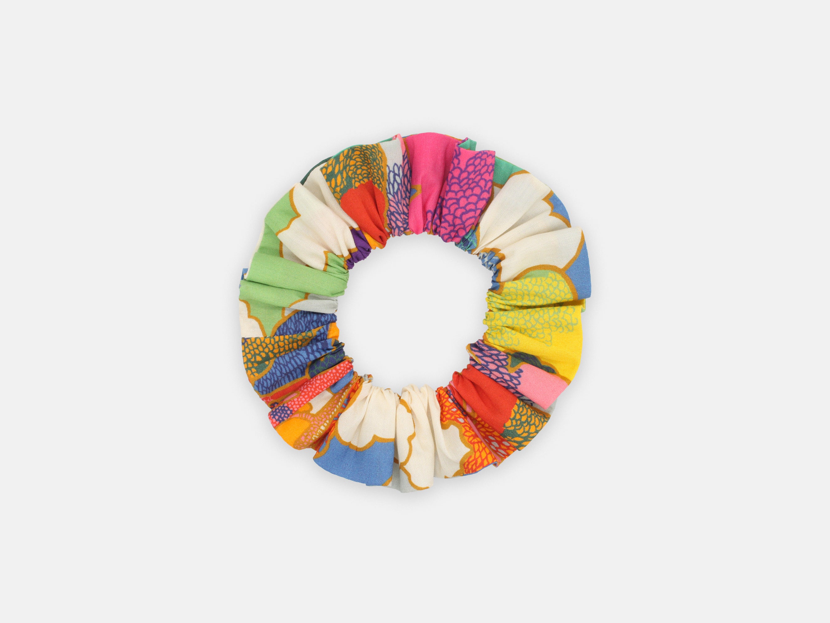 Multi-coloured fabric scrunchie on a white background | Medium Scrunchie - Liberty Fabrics Prospect Road A Print | Holme & Moss