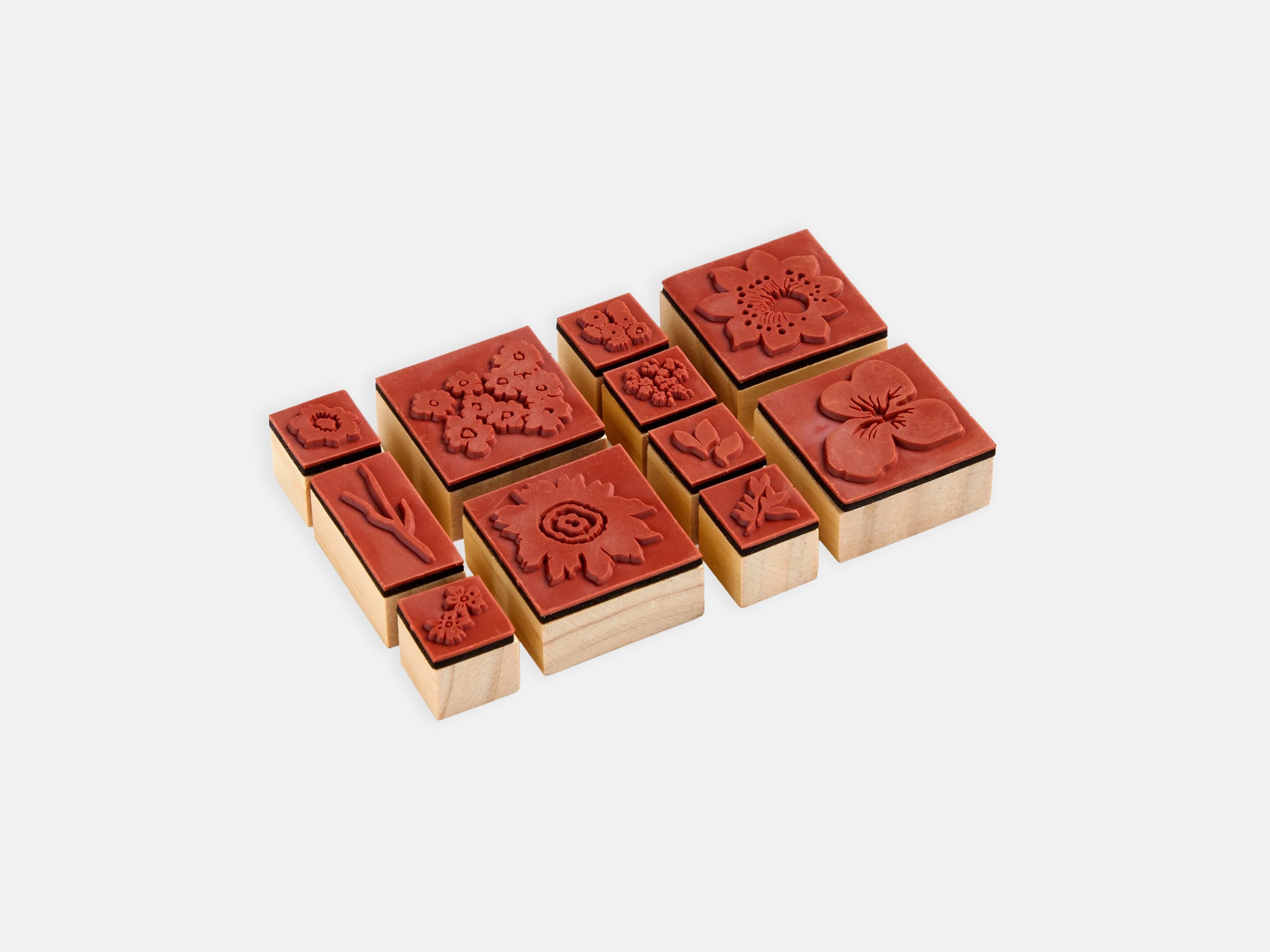 Set of wooden stamps with floral designs | Liberty Rubber Stamp Set | Holme & Moss