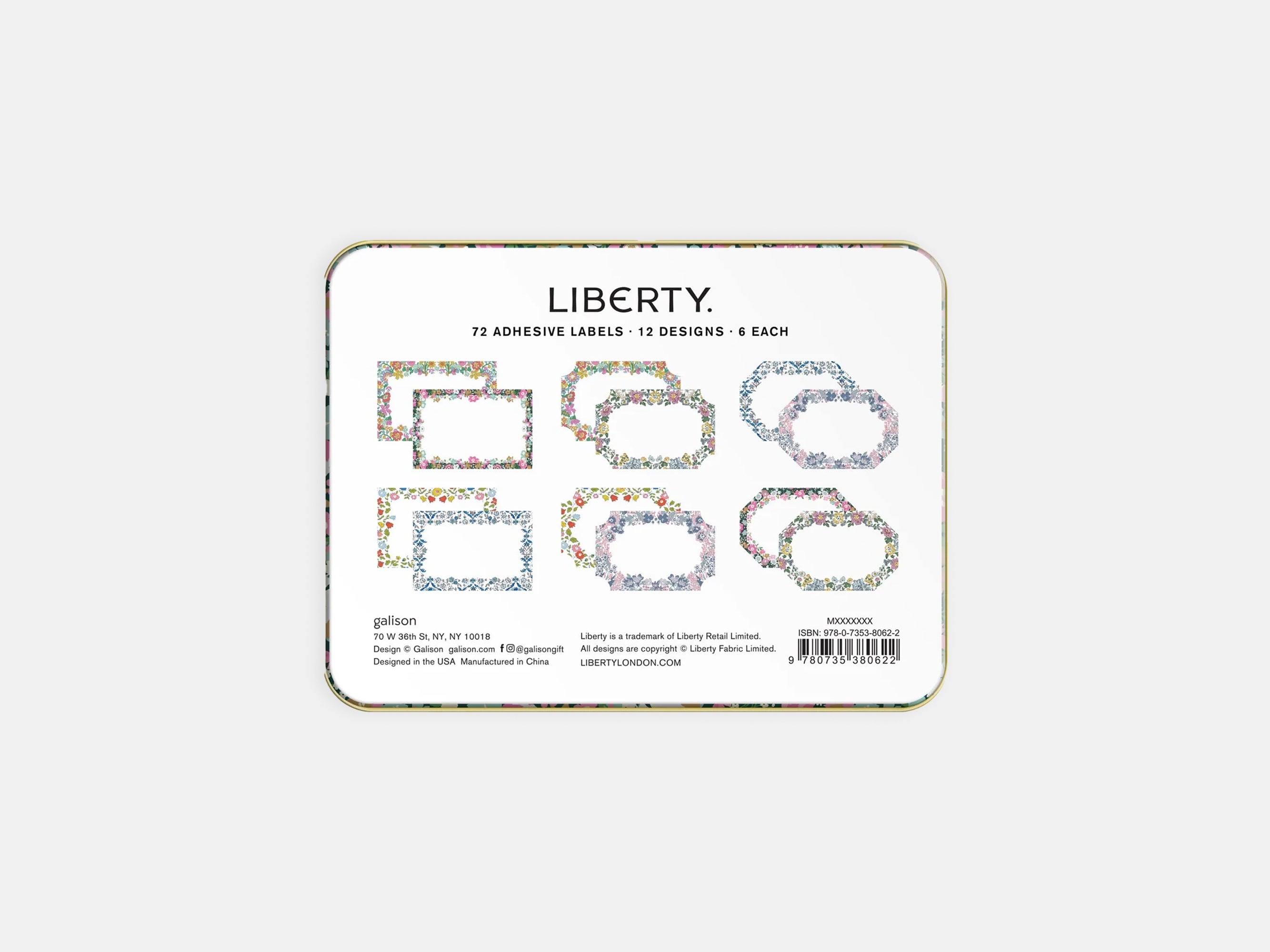 Liberty Tin of Labels | 72 Stickers | 12 Floral Designs | Holme & Moss