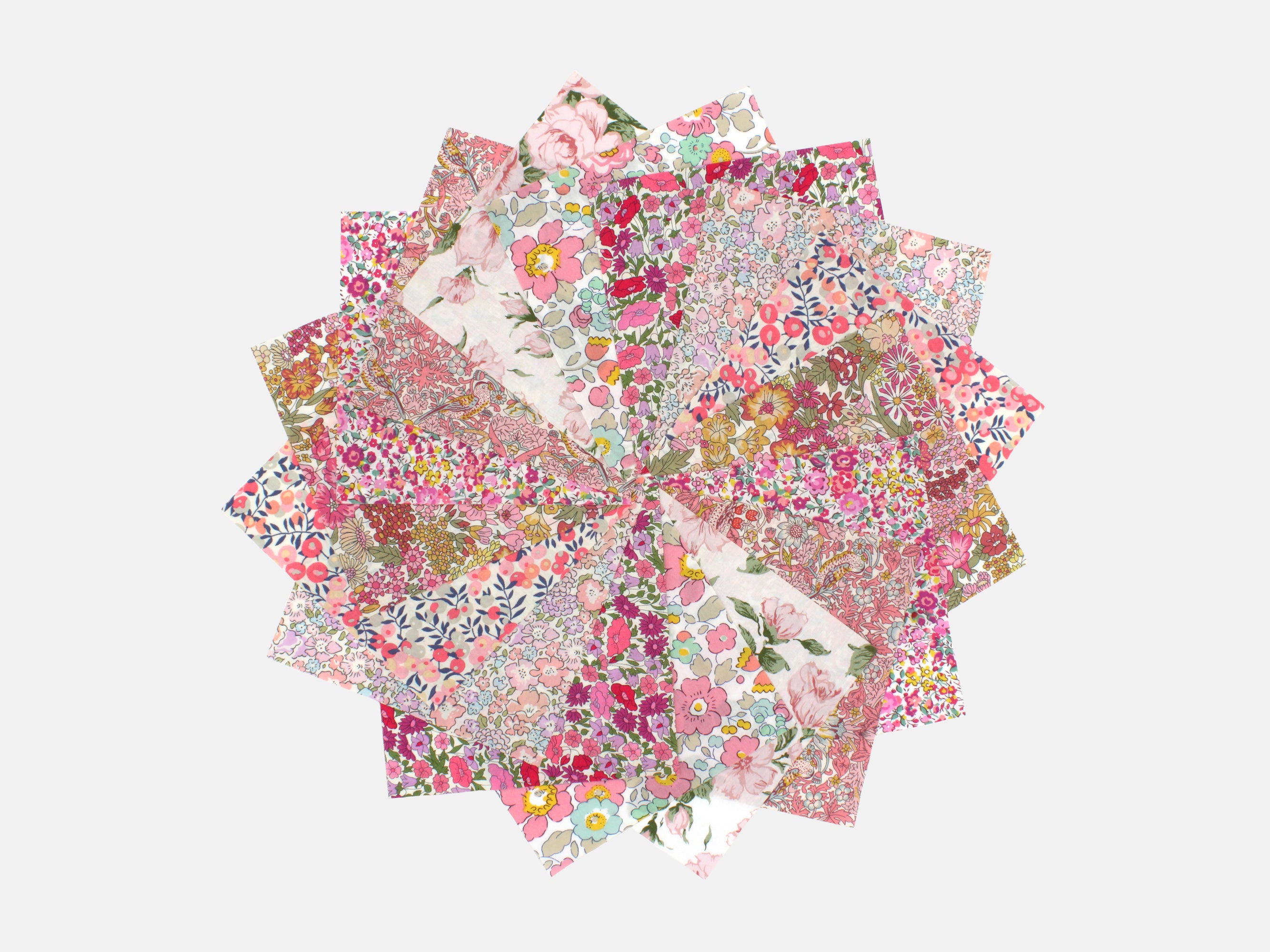 Liberty Fabrics Tana Lawn™ Cotton 5" Pink Charm Squares, Pack of 16 | Holme & Moss