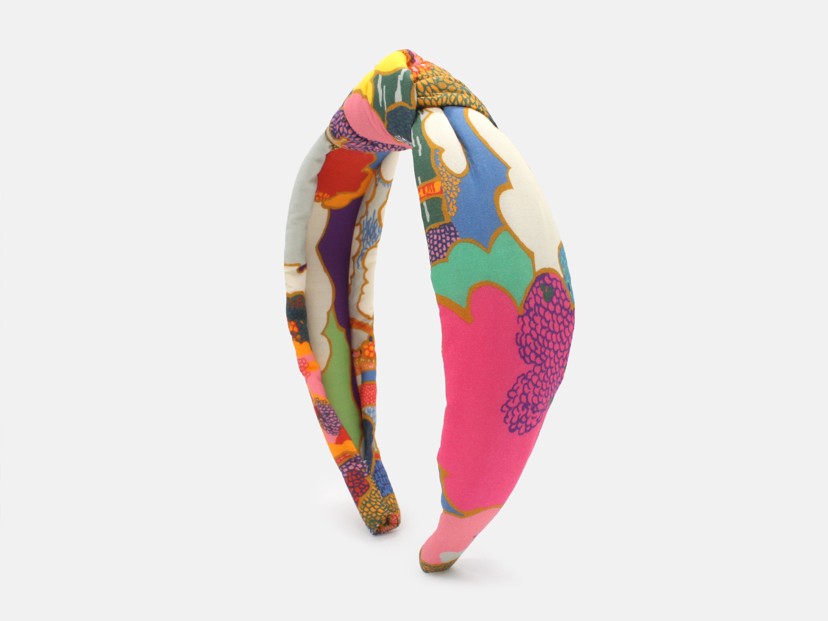 Colourful patterned headband on a white background | Liberty Fabrics Prospect Road A Padded Knot Headband | Holme & Moss