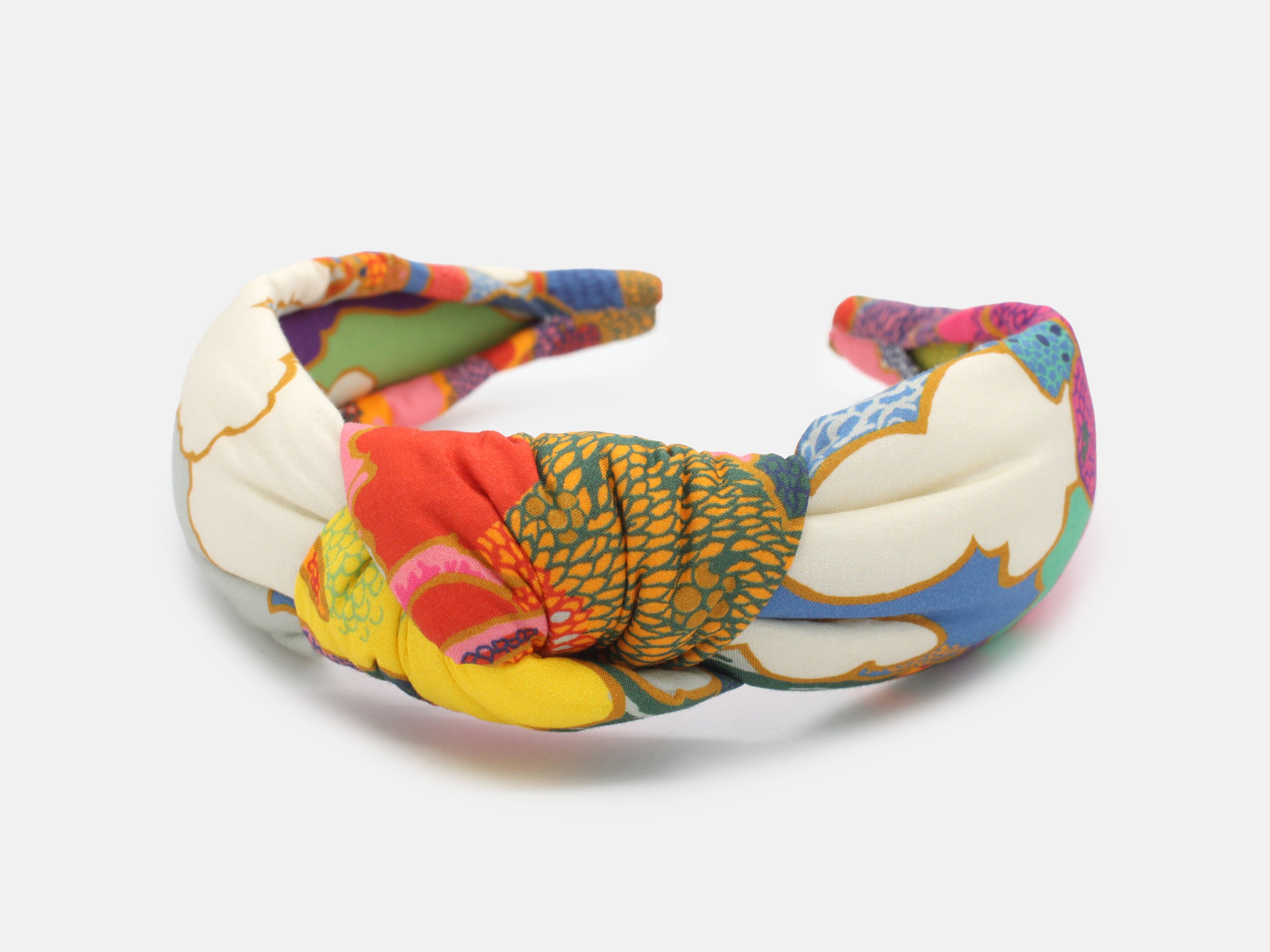 Colourful patterned headband on a white background | Liberty Fabrics Prospect Road A Padded Knot Headband | Holme & Moss