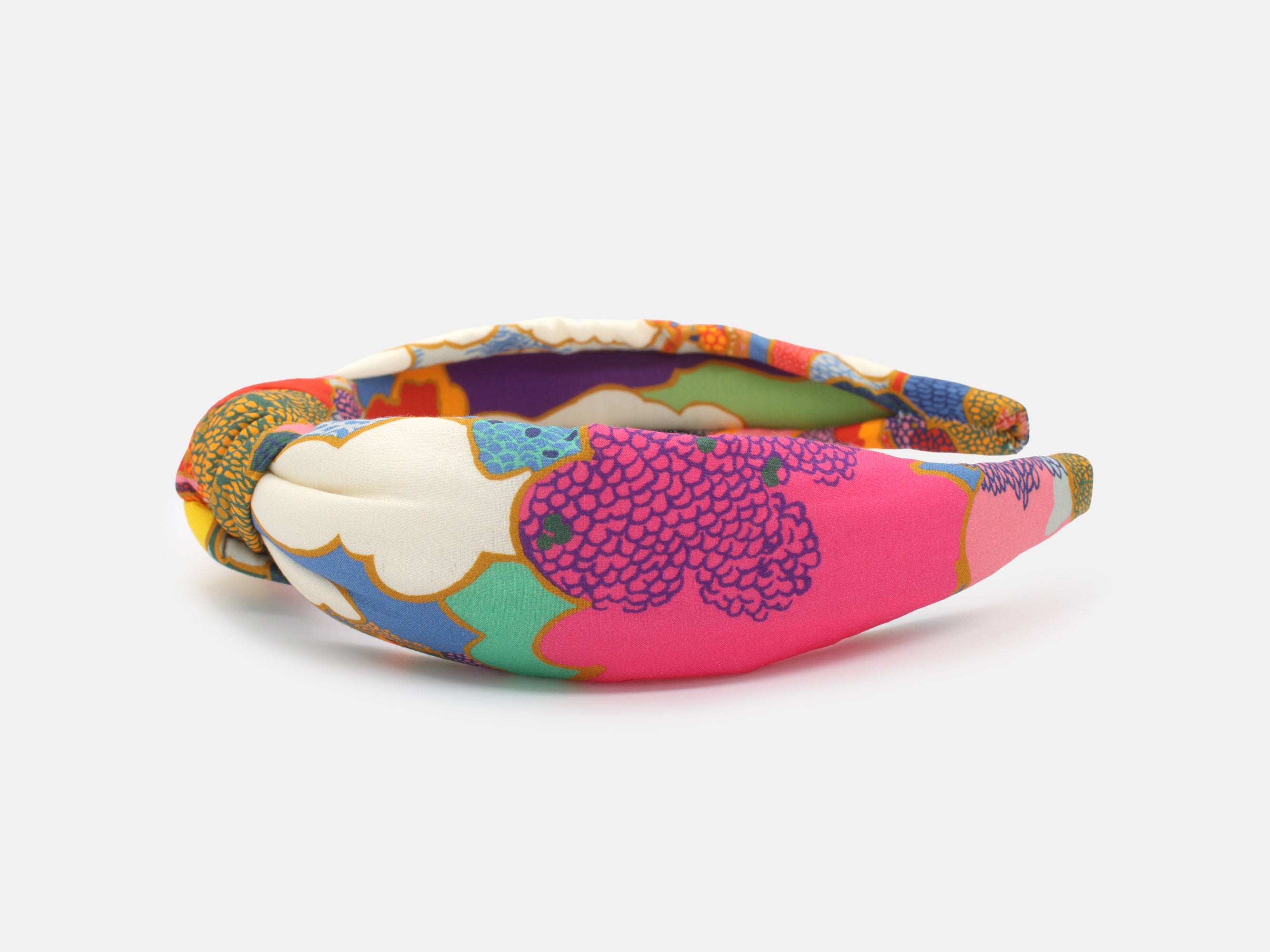 Colourful patterned headband on a white background | Liberty Fabrics Prospect Road A Padded Knot Headband | Holme & Moss