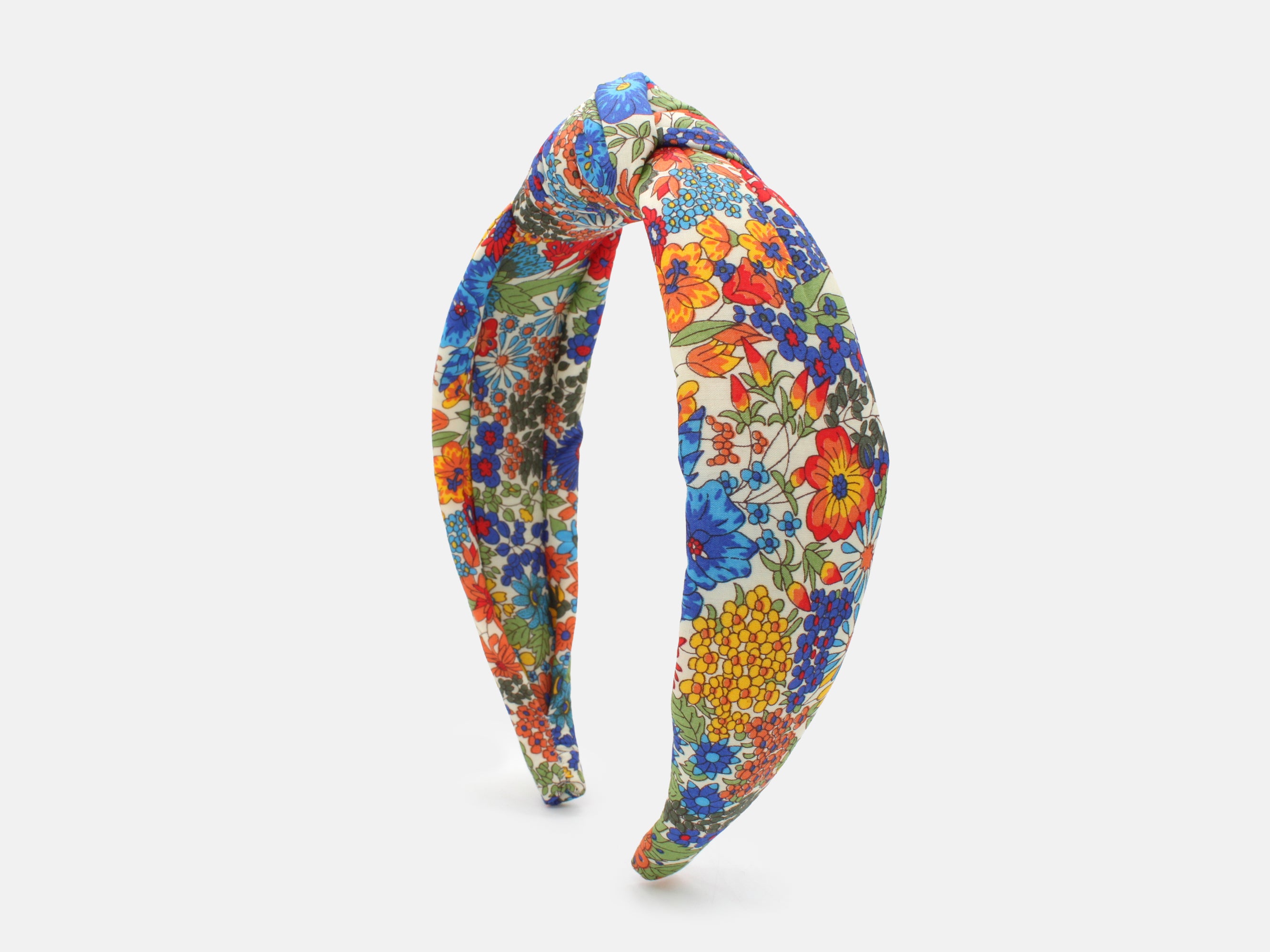 Colourful floral-patterned headband on a cream background | Liberty Fabrics Margaret Annie A Padded Knot Headband | Holme & Moss