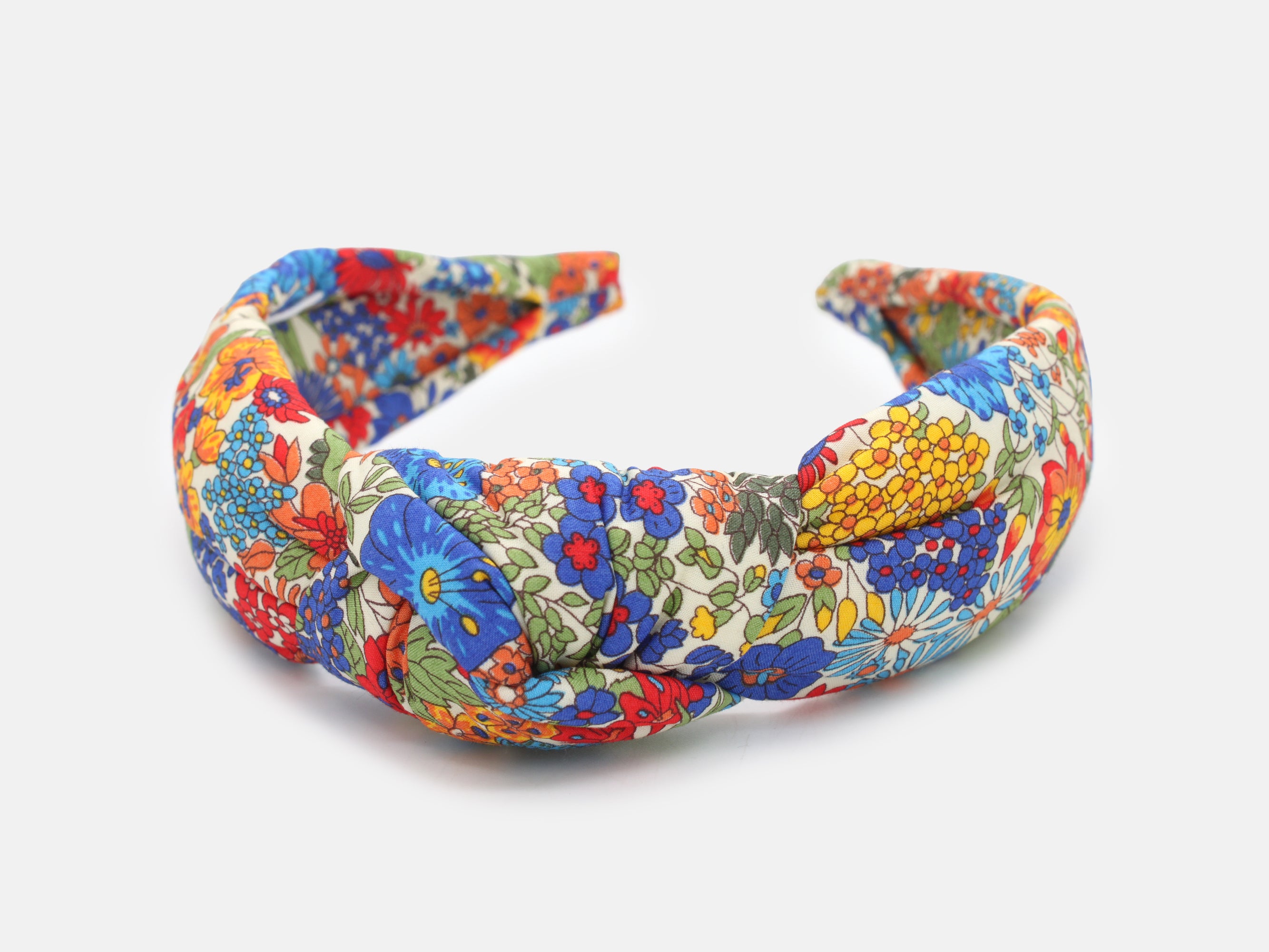 Colourful floral-patterned headband on a cream background | Liberty Fabrics Margaret Annie A Padded Knot Headband | Holme & Moss