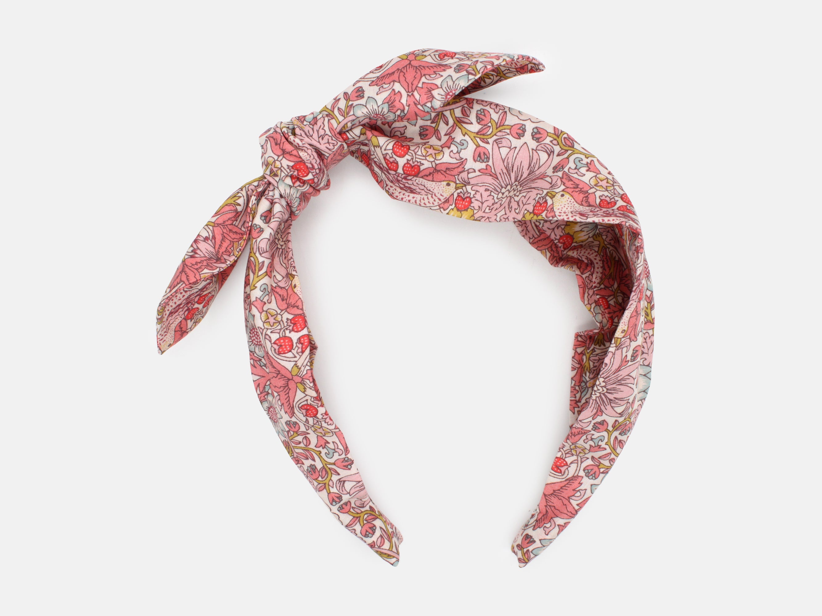 Side Bow Headband, Liberty Fabrics Strawberry Thief Spring C Pink Print | Holme & Moss