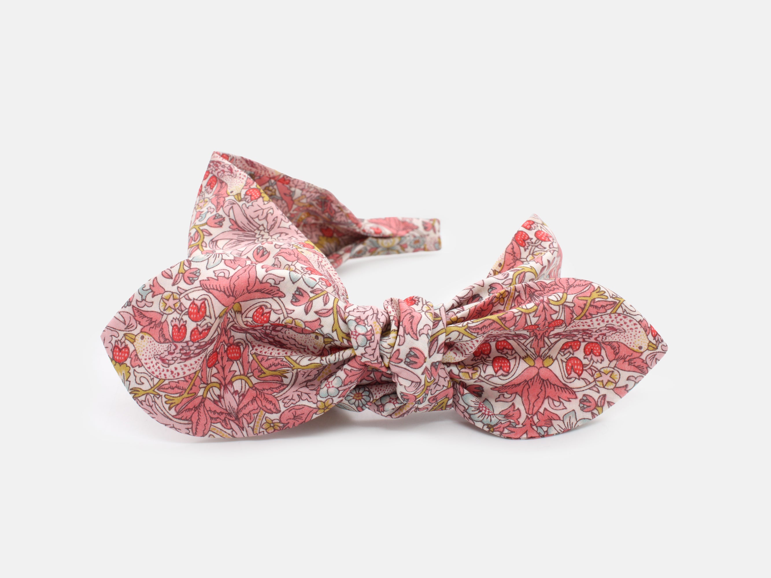 Side Bow Headband, Liberty Fabrics Strawberry Thief Spring C Pink Print | Holme & Moss