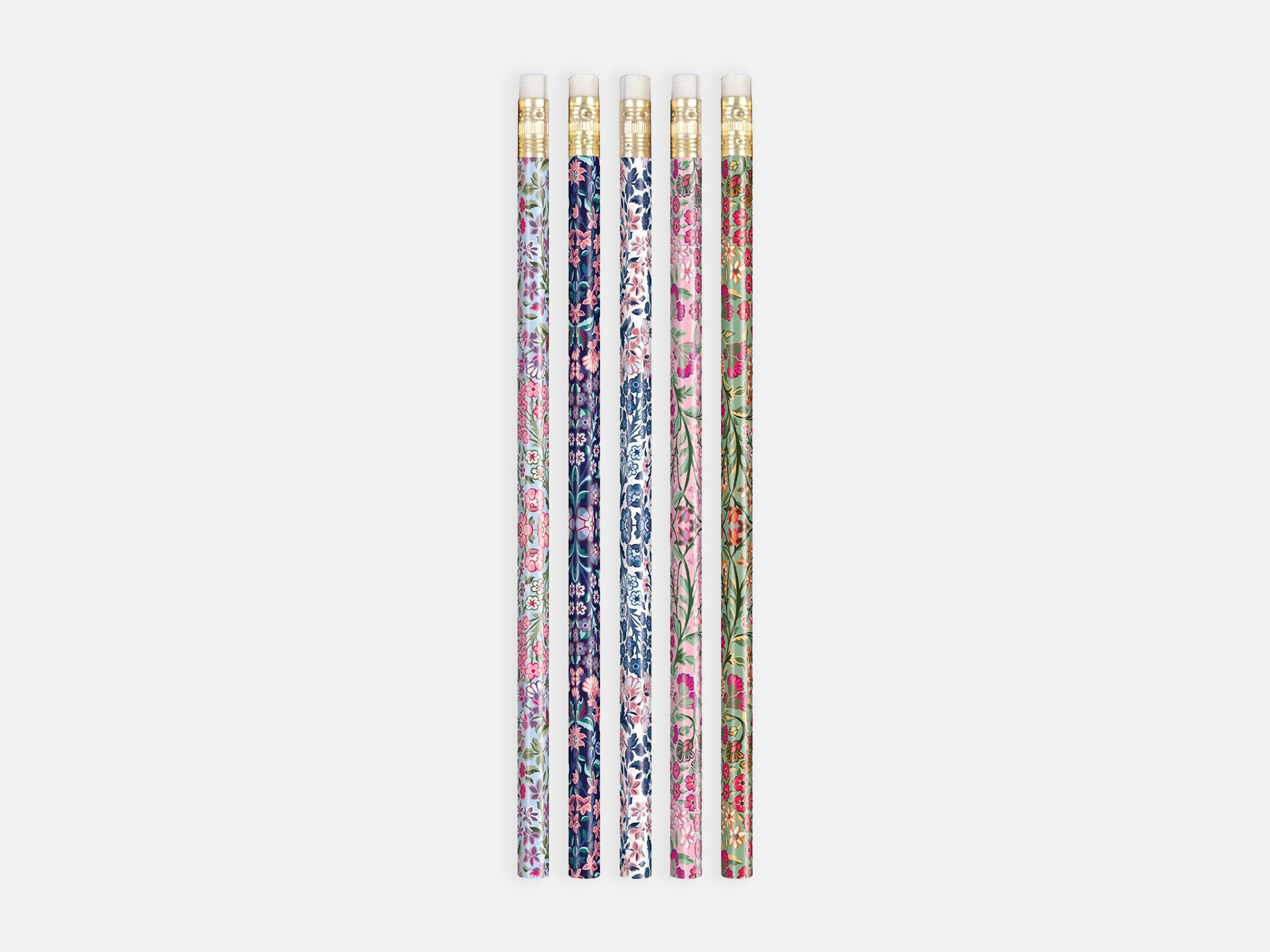 A set of Liberty Tanjore Gardens pencils with floral patterns, packaged in a box with a Liberty label | Liberty Tanjore Gardens Pencil Set | Holme & Moss