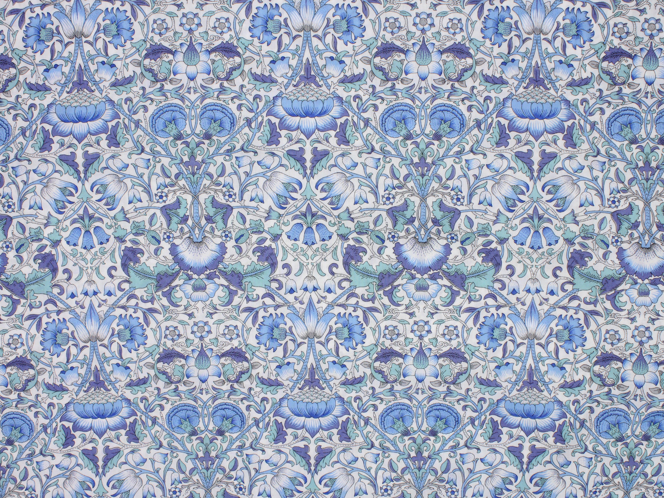 Lodden D Liberty Fabrics Tana Lawn Cotton Print | Blue and White Floral Motif Print | Holme & Moss Fabric Shop