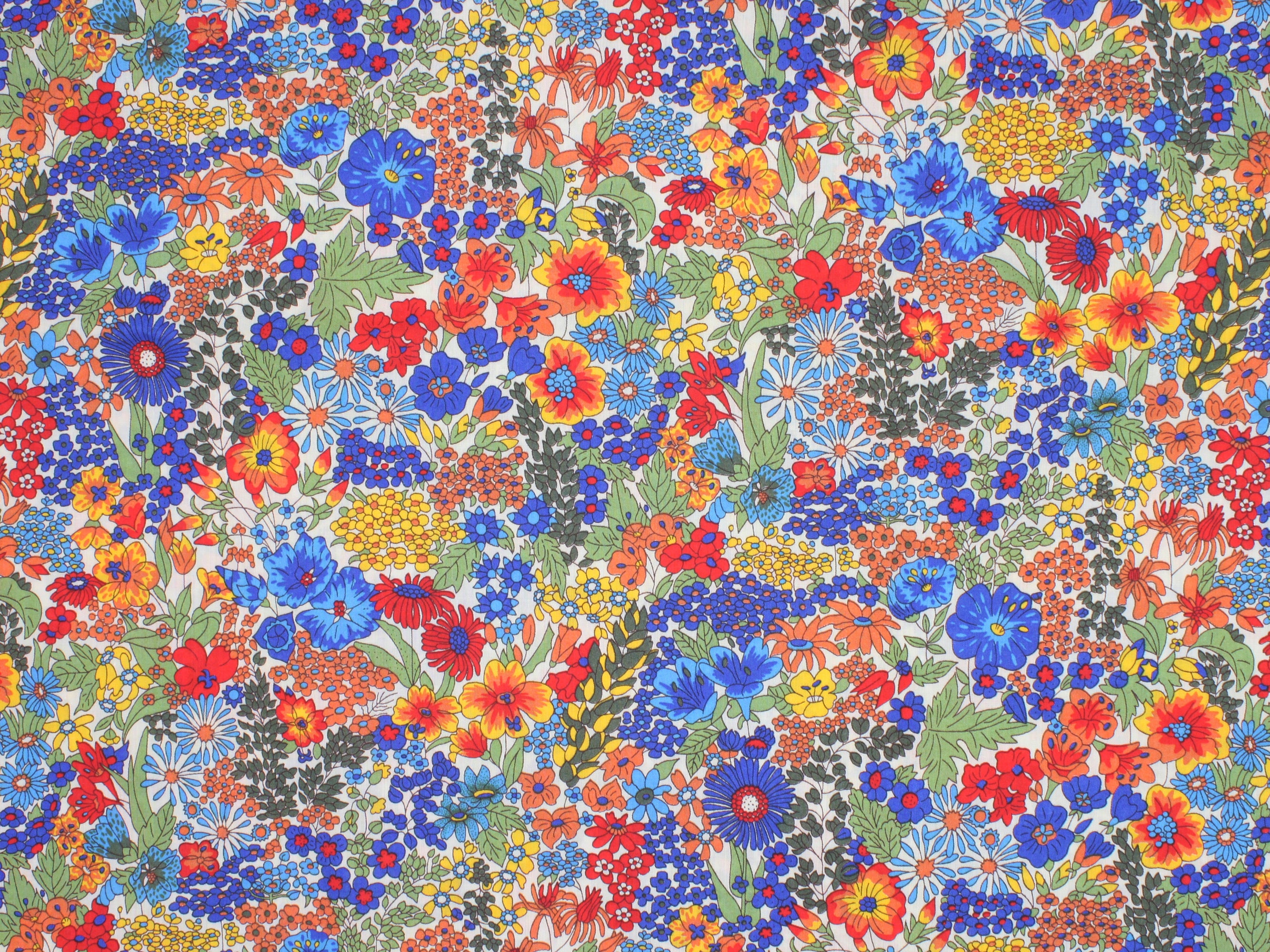Colourful floral pattern with red, blue, and yellow flowers | Liberty Fabrics - Margaret Annie A Tana Lawn™ Cotton | Holme & Moss