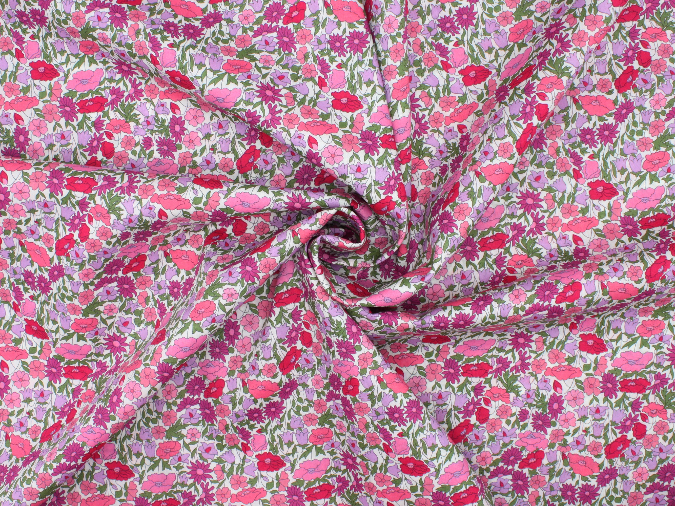 Poppy Forest C Liberty Fabrics Tana Lawn Cotton Print | Pink, Purple and Green Floral Print | Holme & Moss Fabric Shop