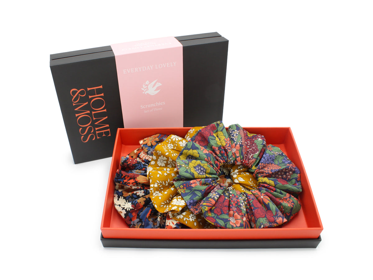 Scrunchie Gift Box - Set of Three, Liberty Fabrics Golden Blooms Collection | Holme & Moss