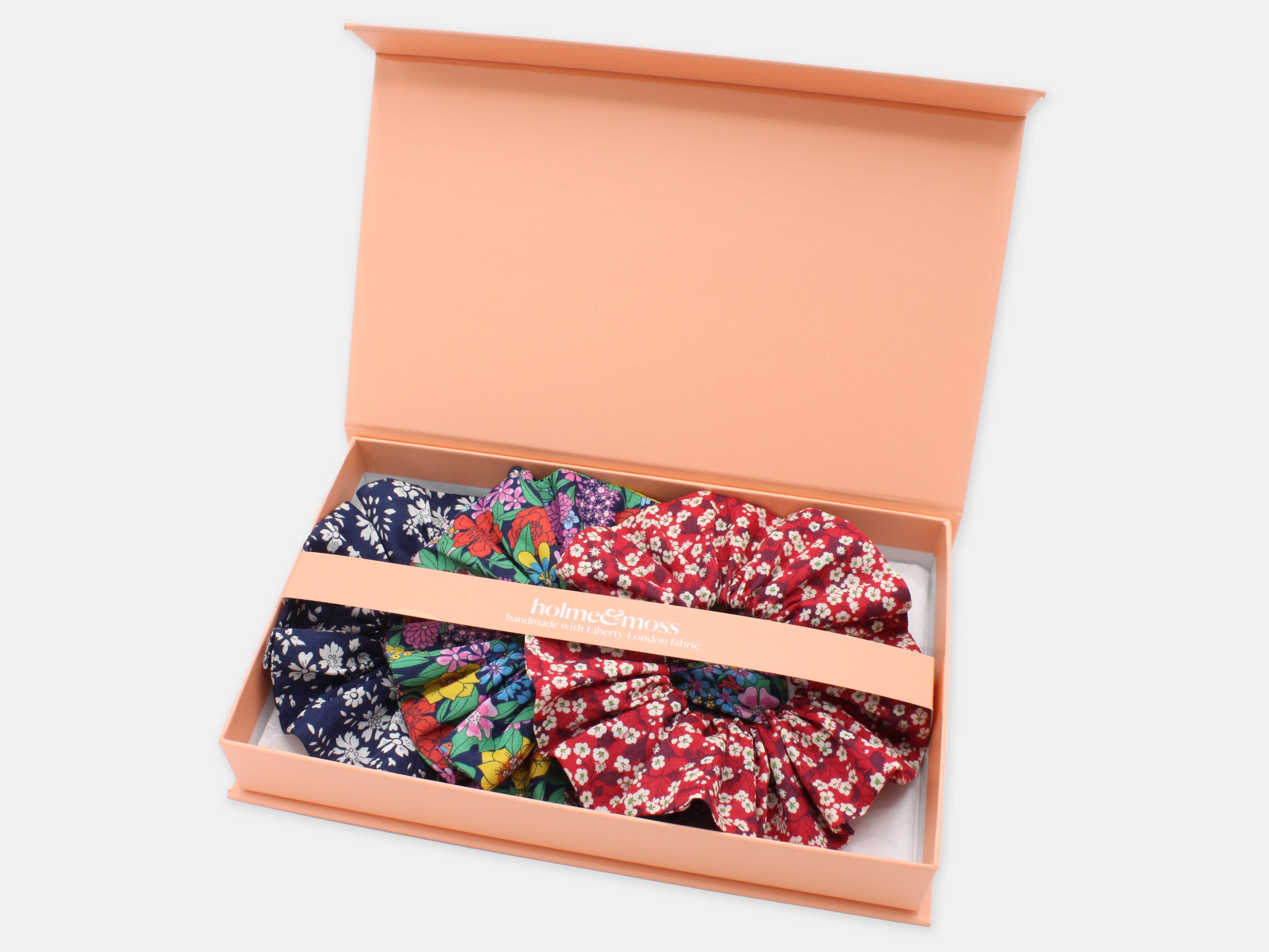 Liberty London Print Scrunchie Gift Box, Set of 3, Summer Brights Collection, Large | Holme & Moss