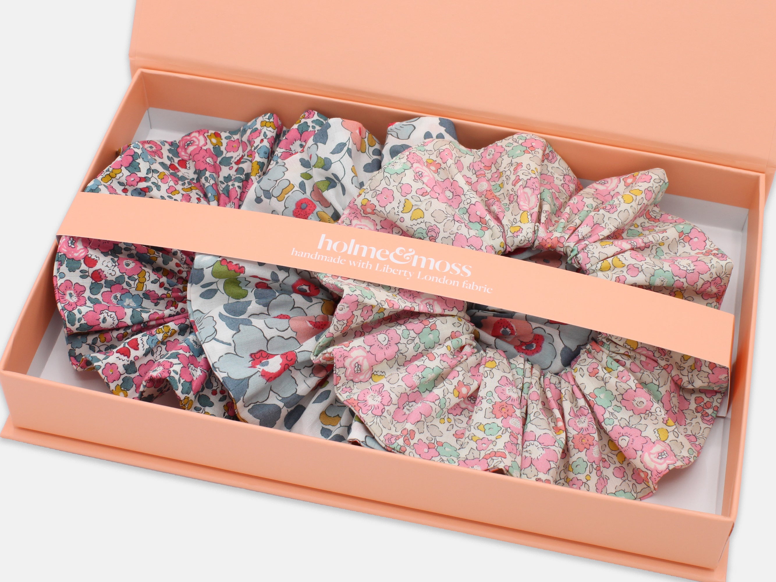Liberty London Print Scrunchie Gift Box, Set of 3, Blooming Betsy Collection, Large | Holme & Moss