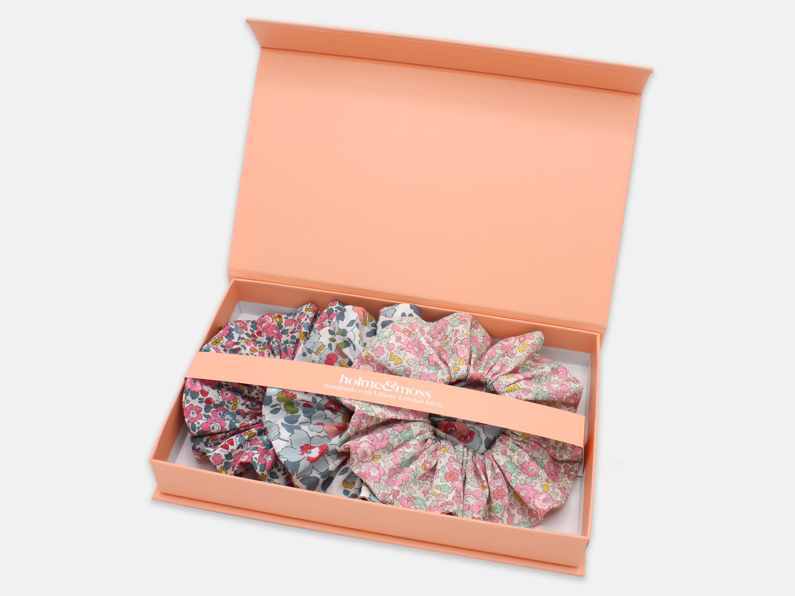Liberty London Print Scrunchie Gift Box, Set of 3, Blooming Betsy Collection, Large | Holme & Moss