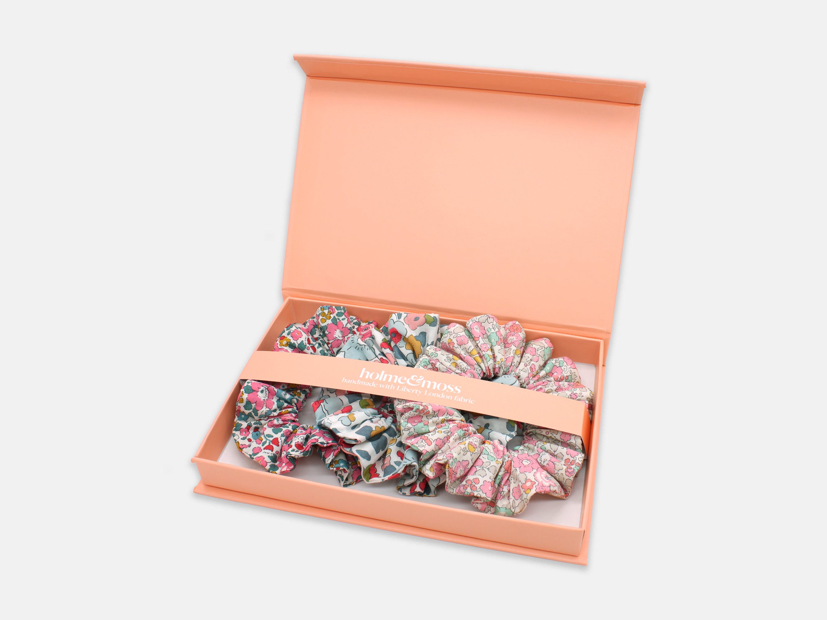 Liberty London Print Scrunchie Gift Box, Set of 3, Blooming Betsy Collection, Medium | Holme & Moss